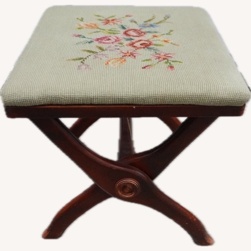 Used Vintage Needlepoint Floral Upholstery Footstool for sale on AptDeco