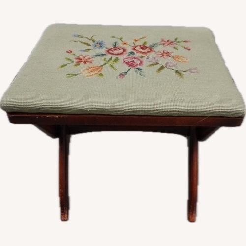 Used Vintage Needlepoint Floral Upholstery Footstool  for sale on AptDeco