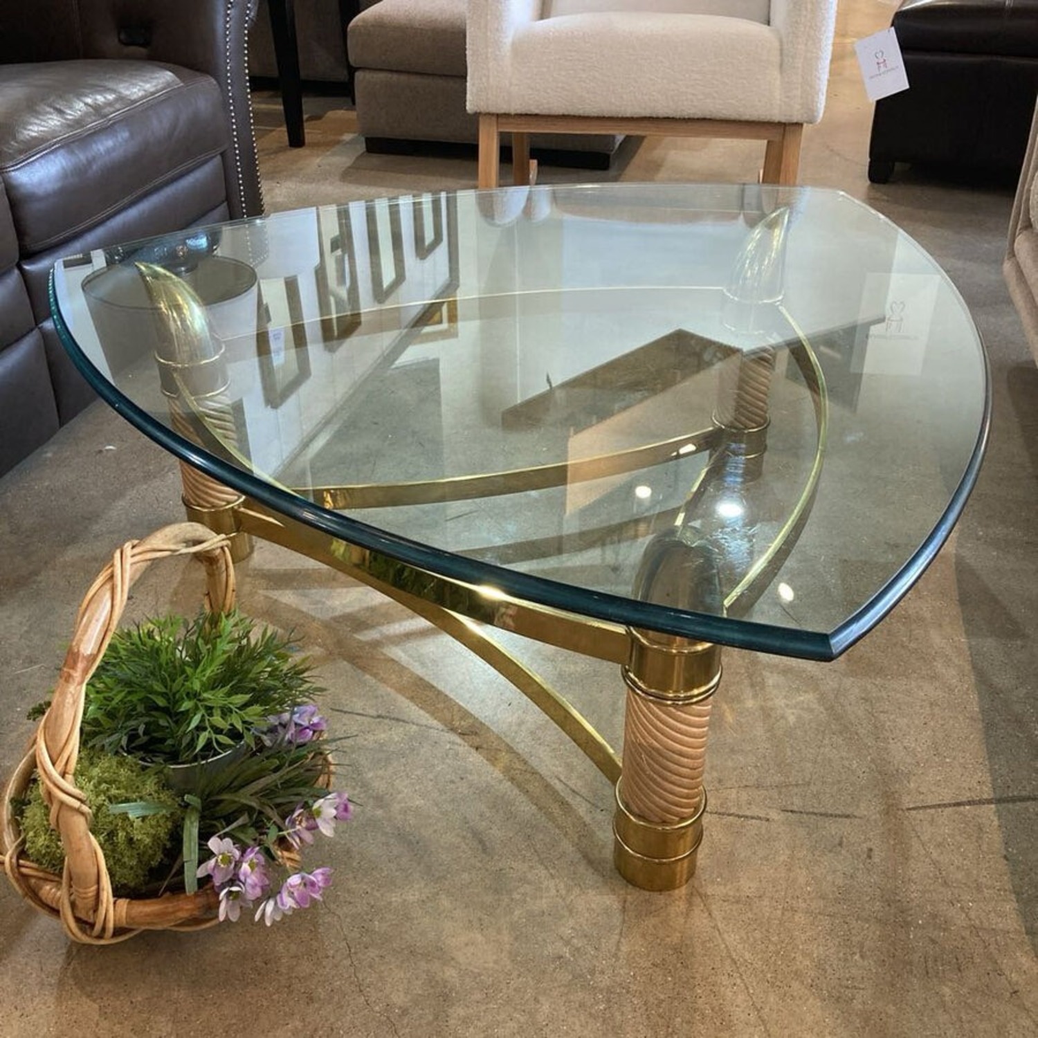 Faux Italian Elephant Tusk & Brass Coffee Table - image-2