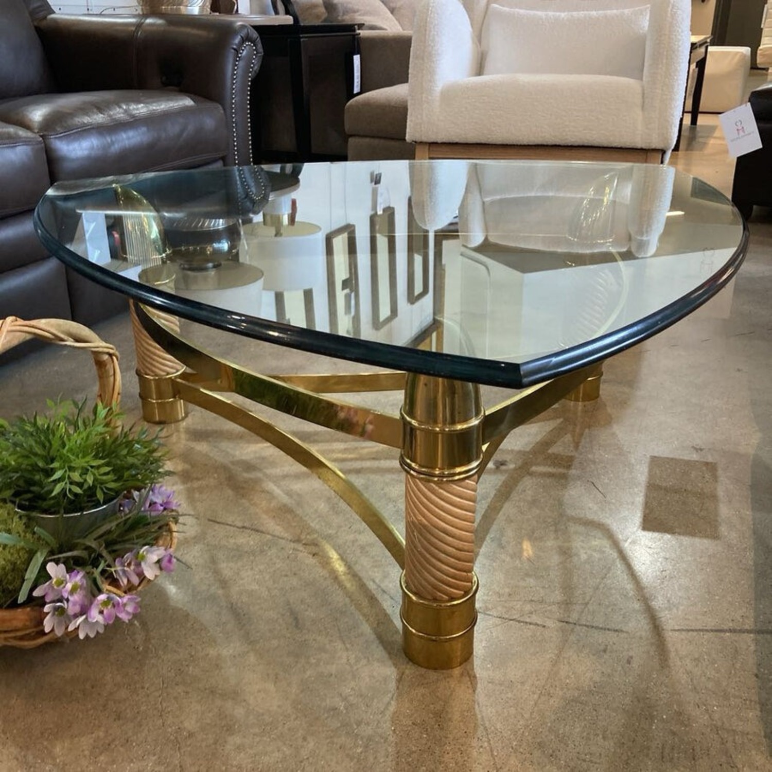 Faux Italian Elephant Tusk & Brass Coffee Table - image-3