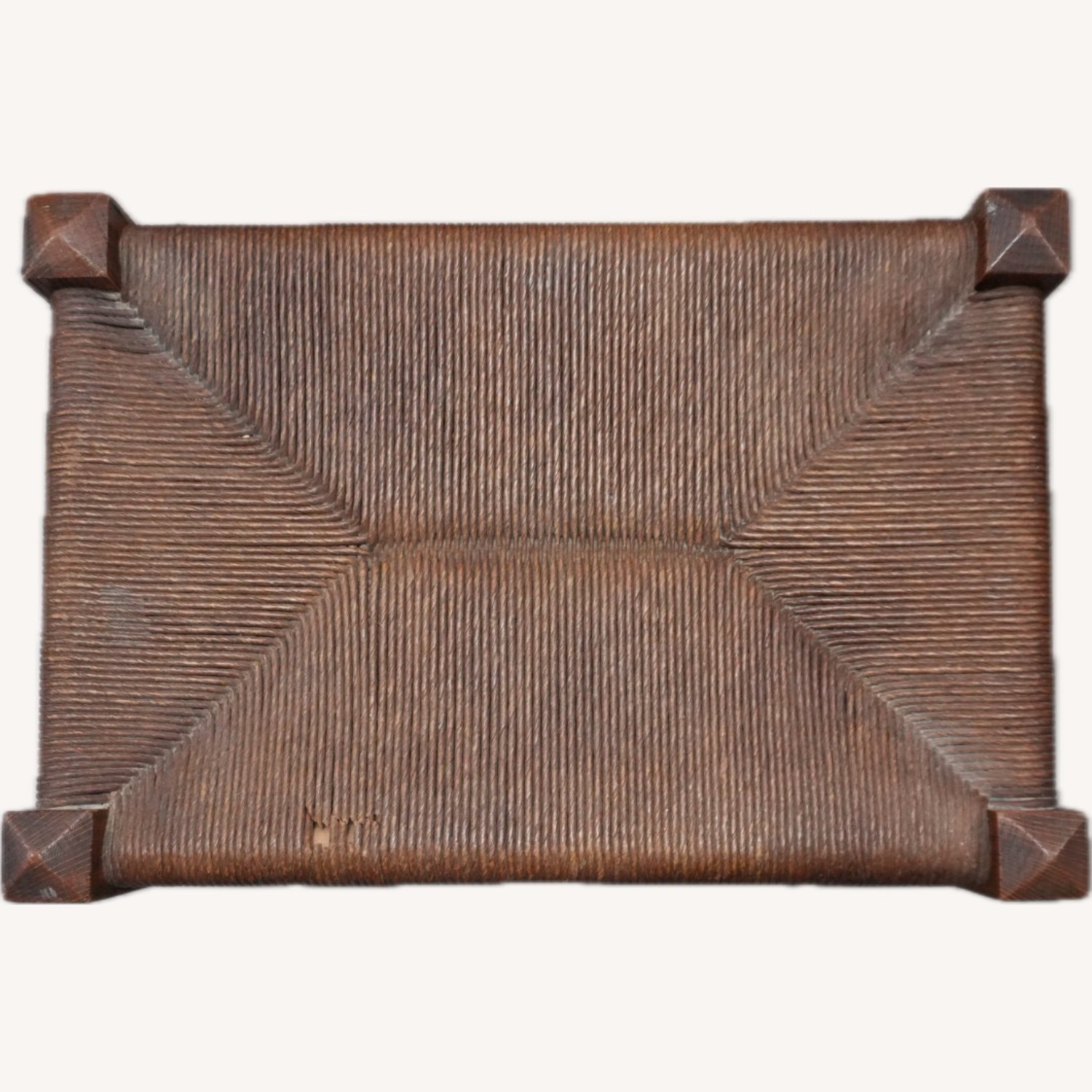 Mid-Century Footstool with Raffia Seat - image-1