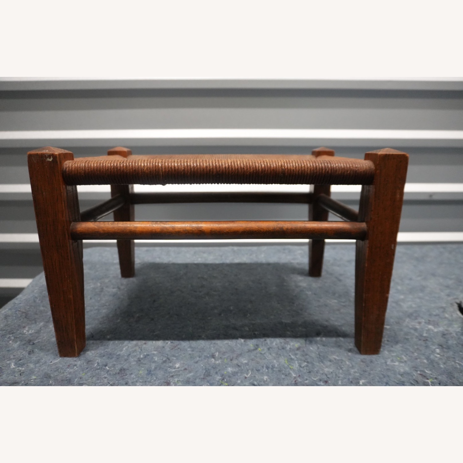 Mid-Century Footstool with Raffia Seat - image-3