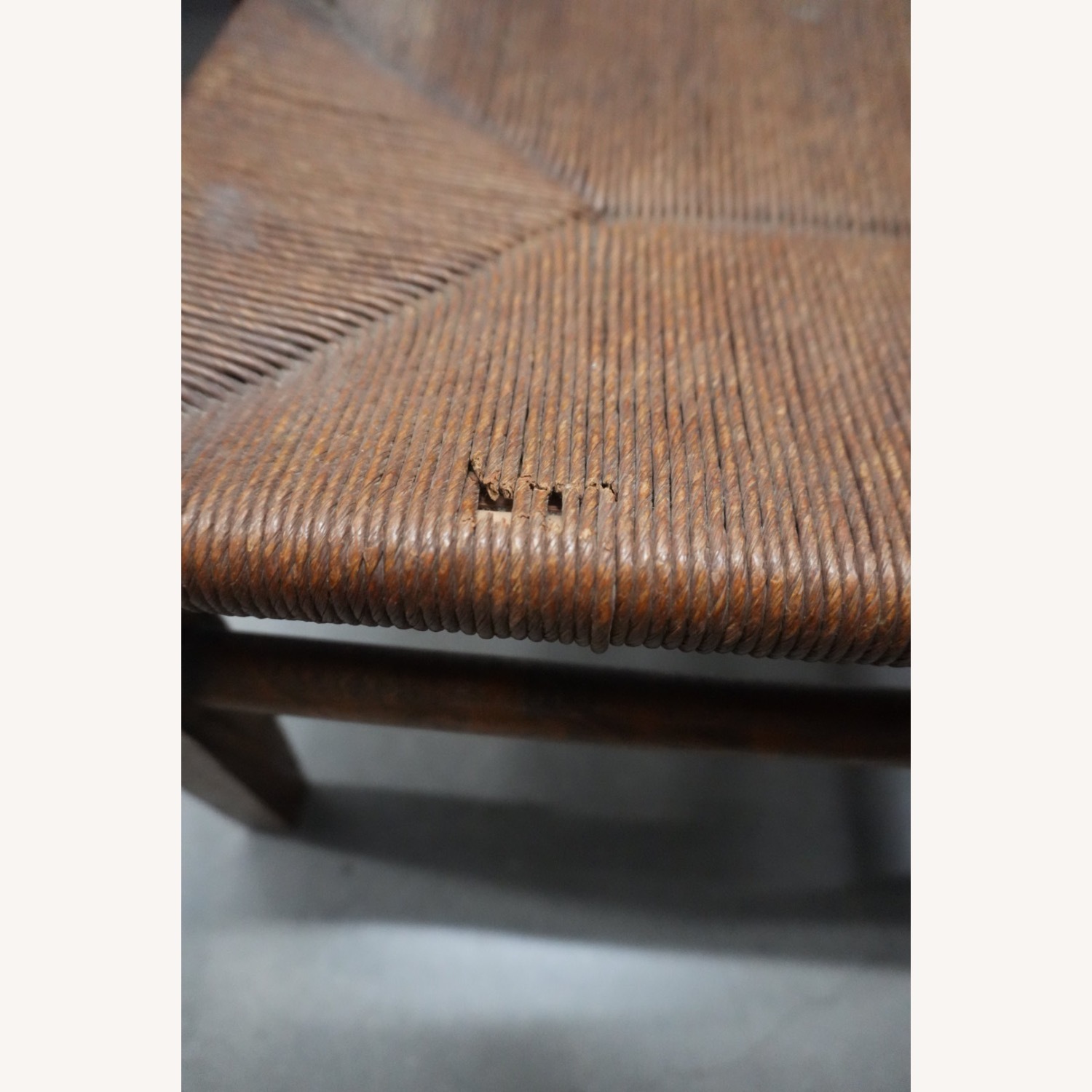 Mid-Century Footstool with Raffia Seat - image-2