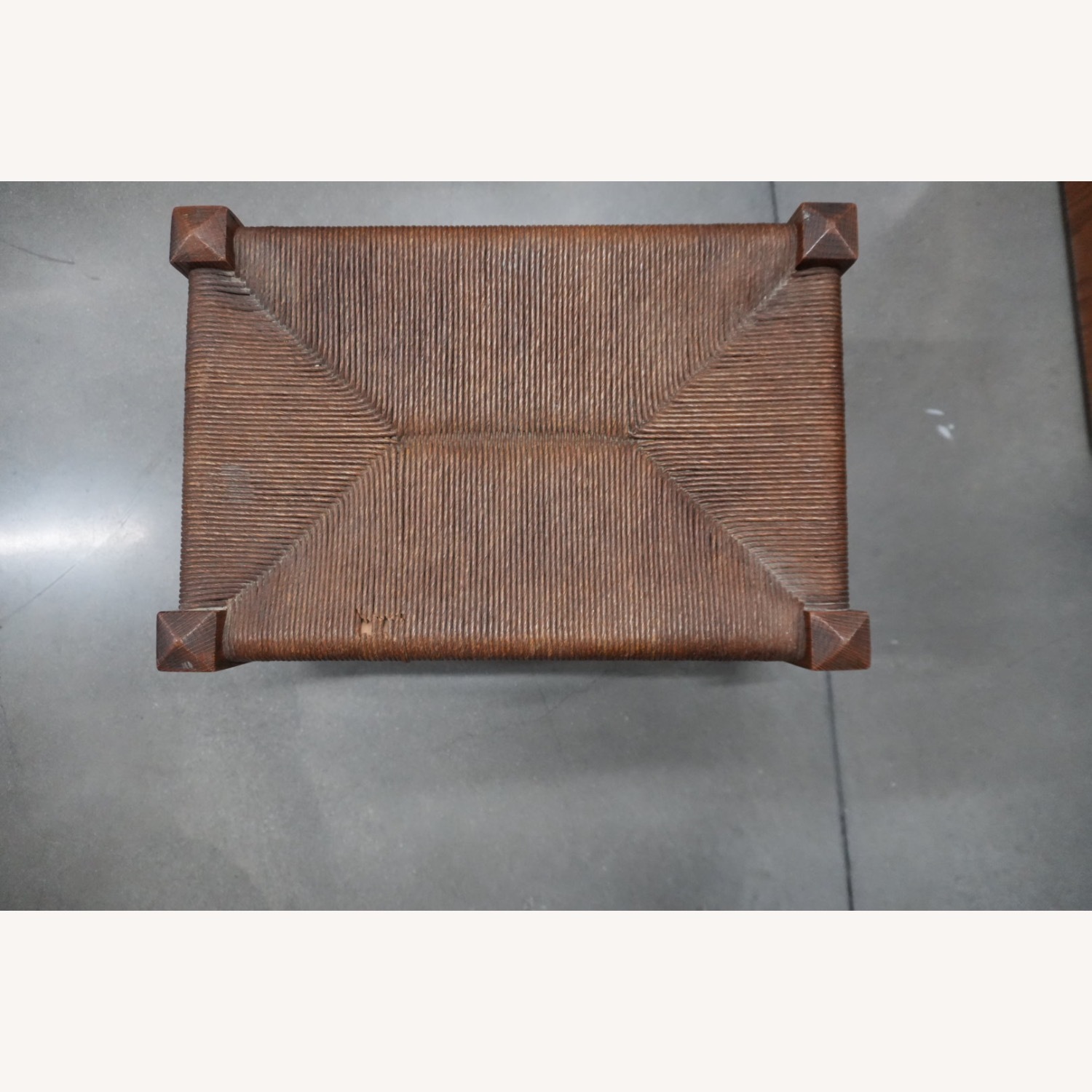 Mid-Century Footstool with Raffia Seat - image-4