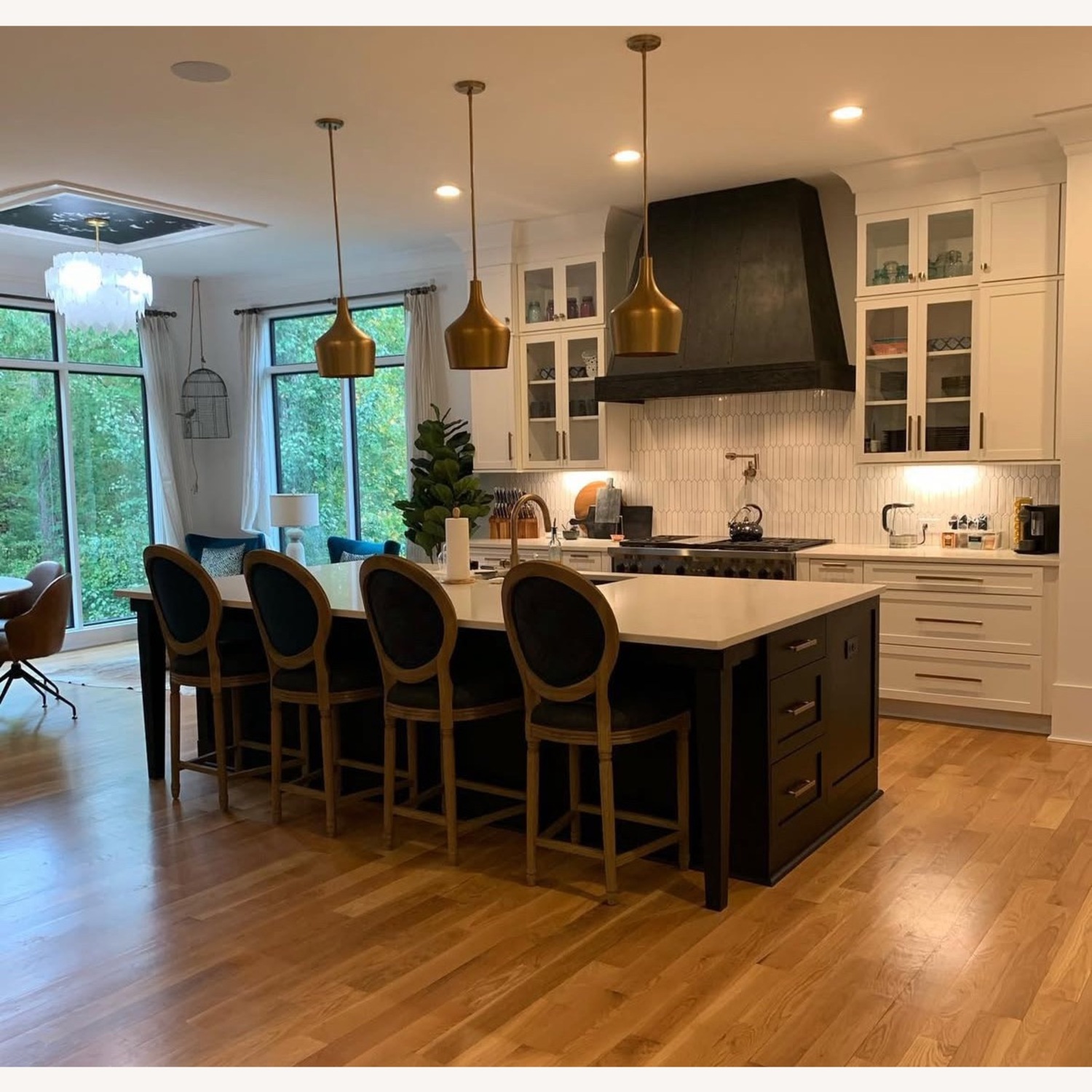 French Country Bar Stool with Linen Upholstery - image-5