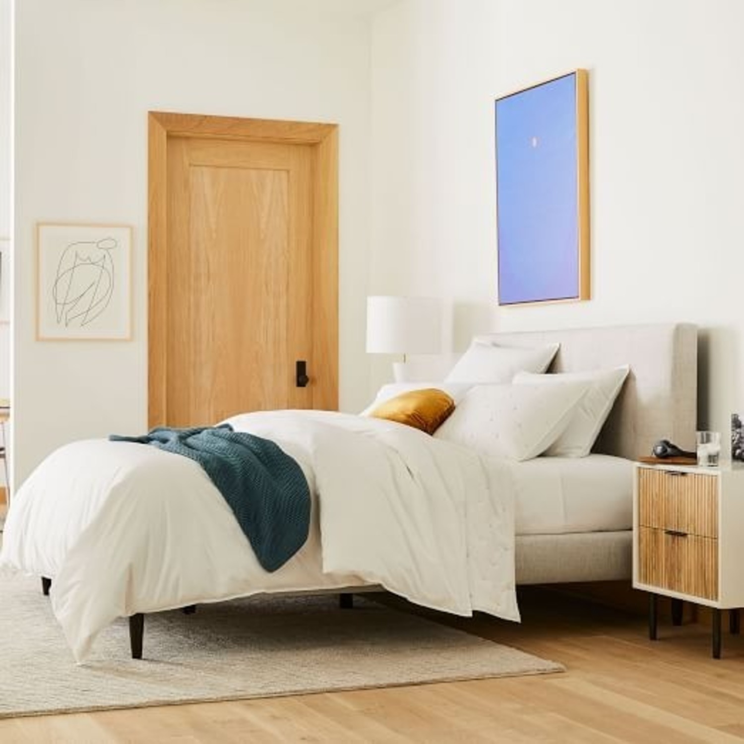 West Elm Grid-Tufted Upholstered Full Bed Frame - image-1