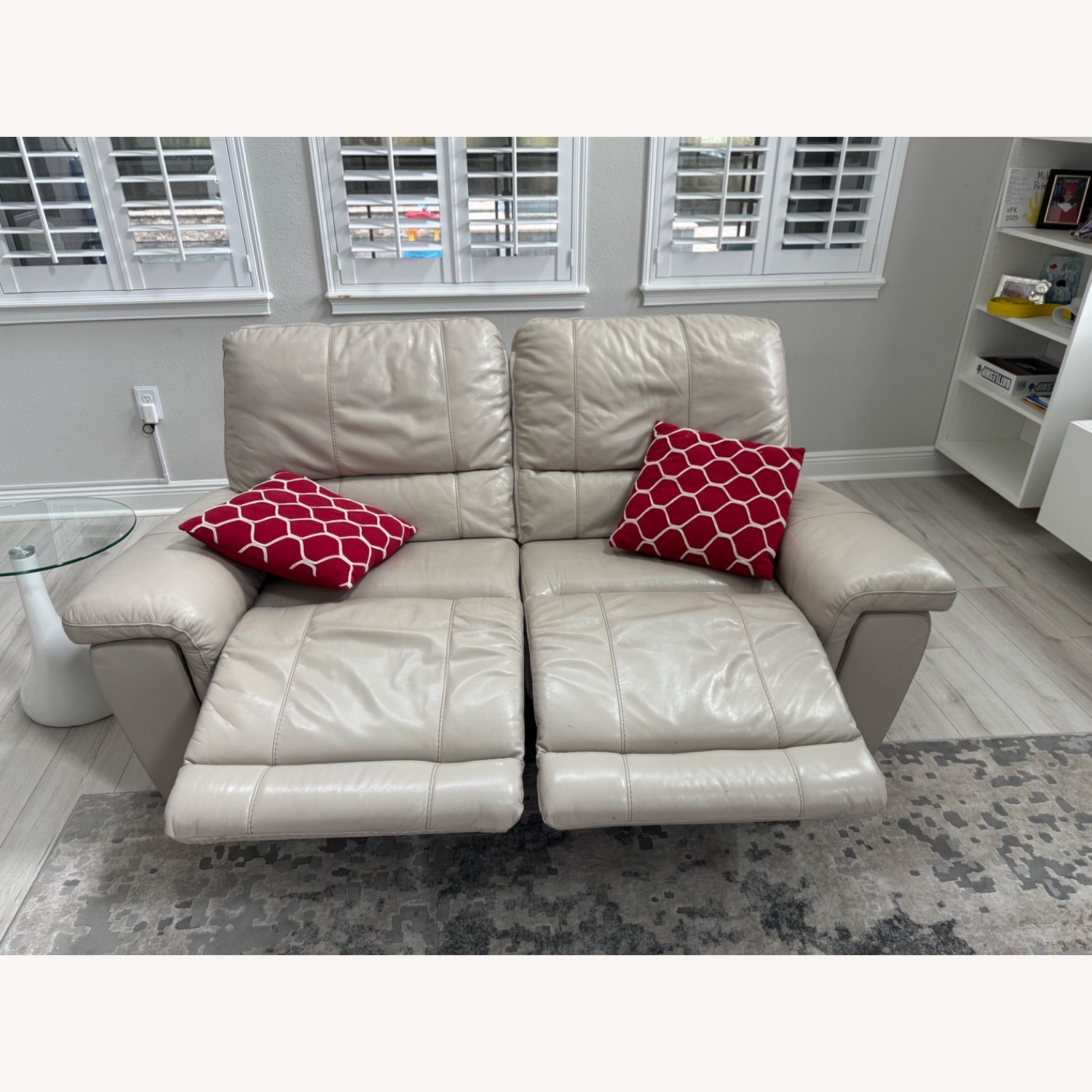 Premium Leather Beige Dual Recliner - image-0