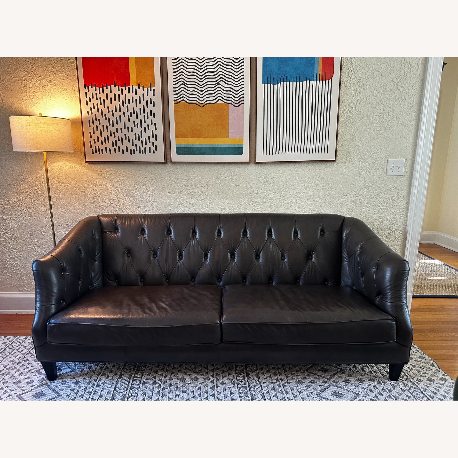 Dark Brown Leather Sofa - image-1