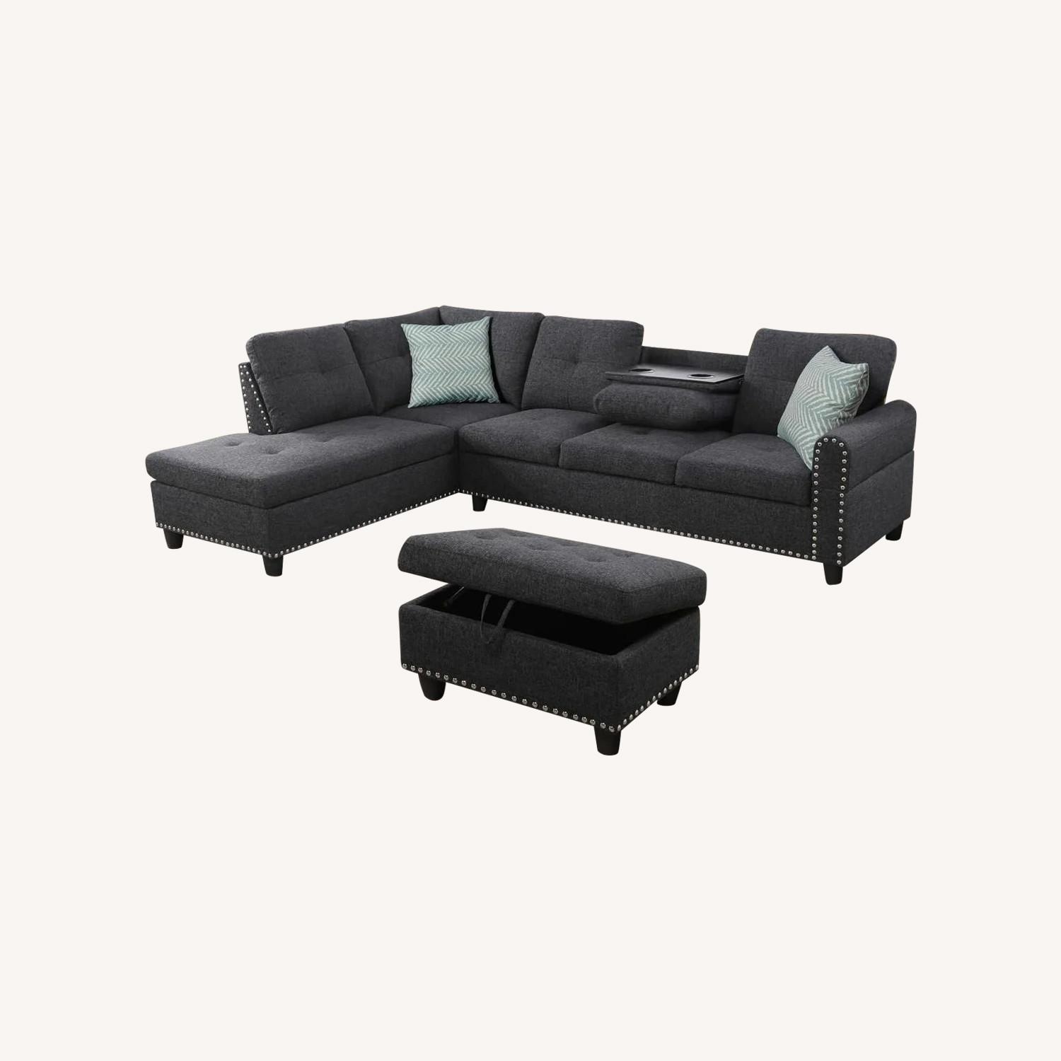 Modern Turfed Sectional with Storage Ottoman - image-0
