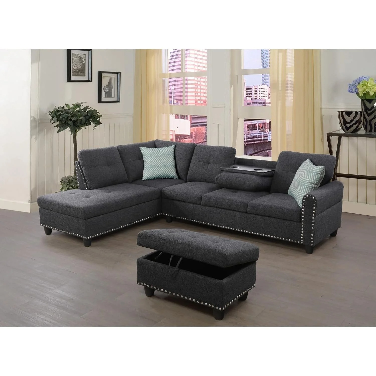 Modern Turfed Sectional with Storage Ottoman - image-5