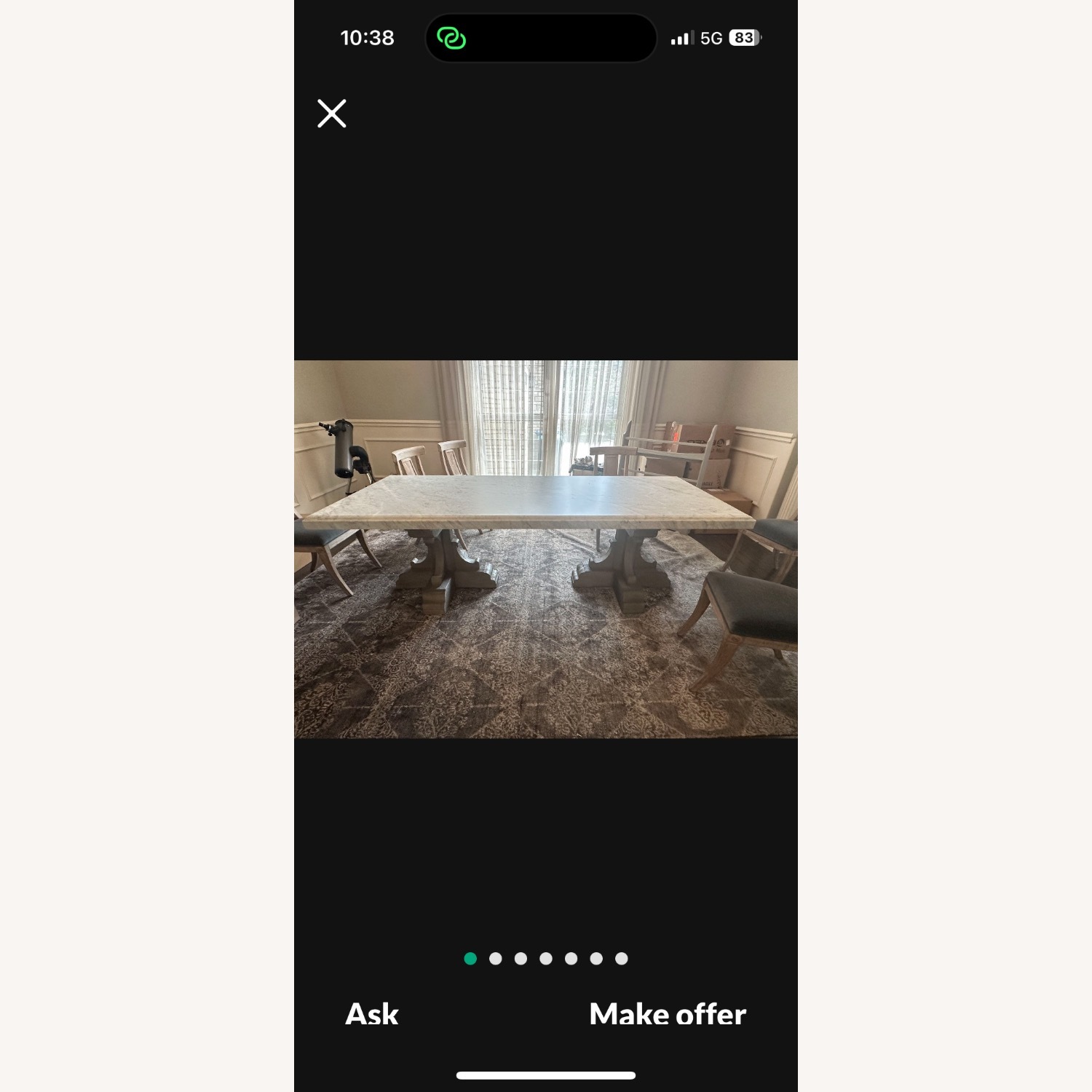 Restoration Hardware Marble Dining Table - image-1