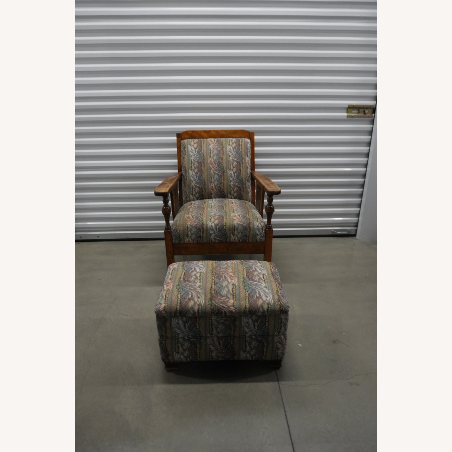 Vintage Wooden Armchair & Matching Ottoman - image-7