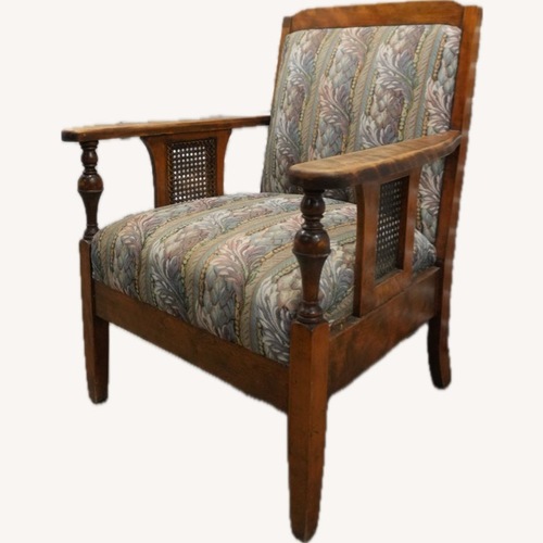 Used Vintage Wooden Armchair & Matching Ottoman for sale on AptDeco