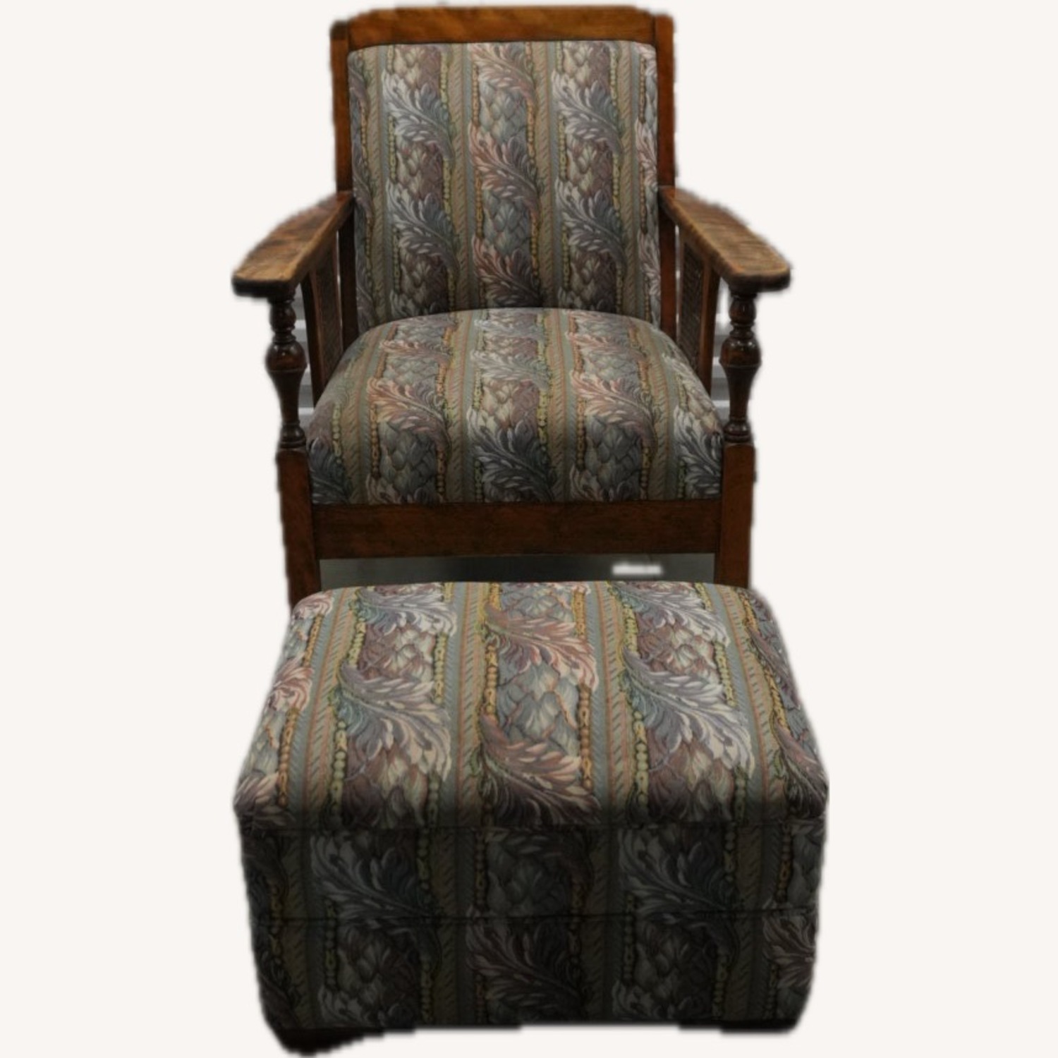 Vintage Wooden Armchair & Matching Ottoman - image-1