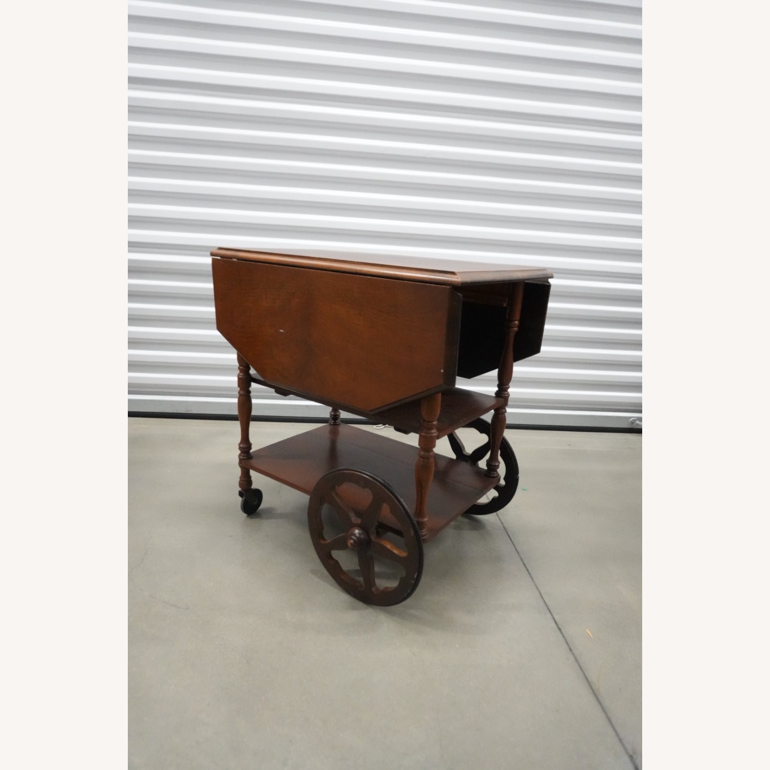 Vintage Drop-Leaf Wooden Bar Cart / Tea Trolley - image-3