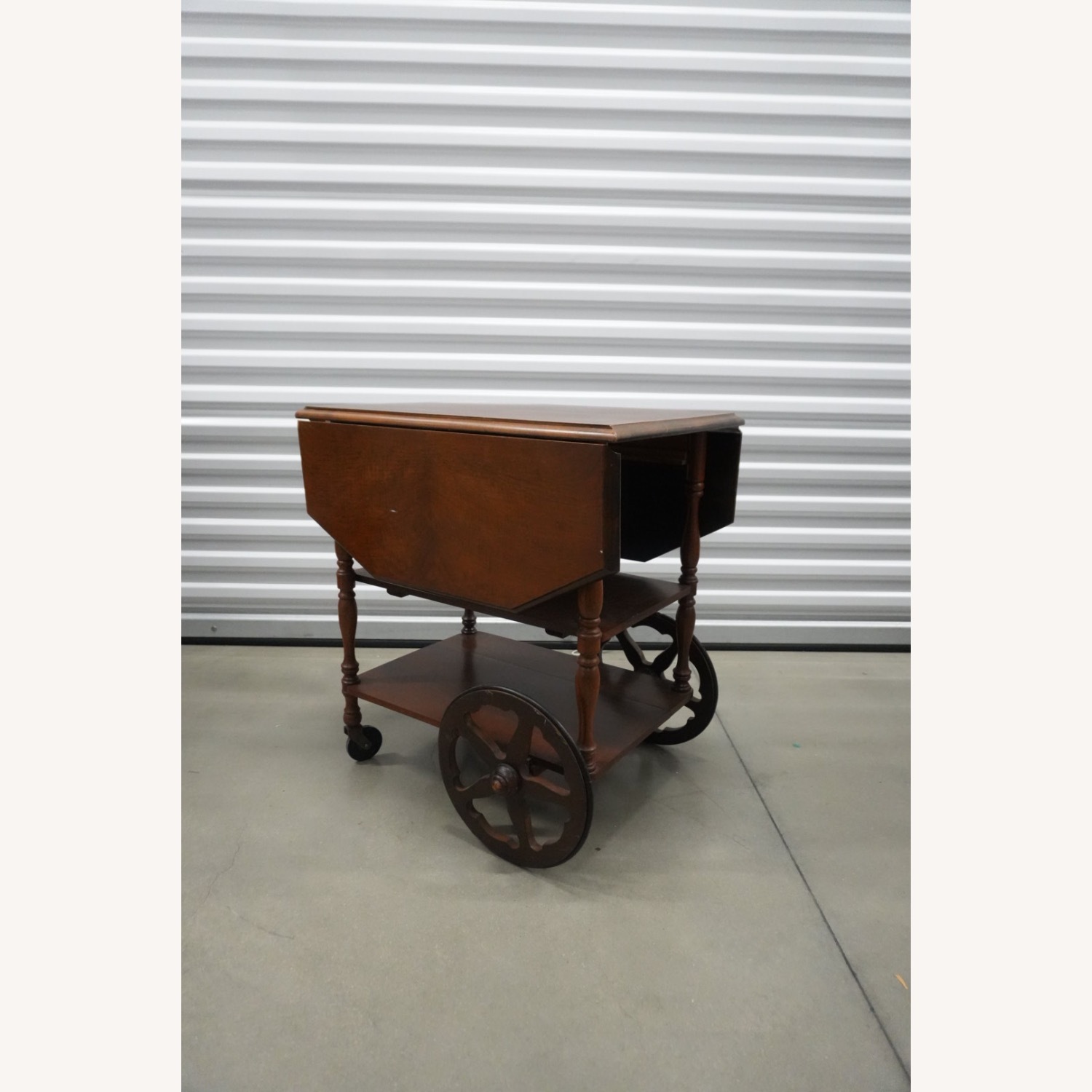Vintage Drop-Leaf Wooden Bar Cart / Tea Trolley - image-2