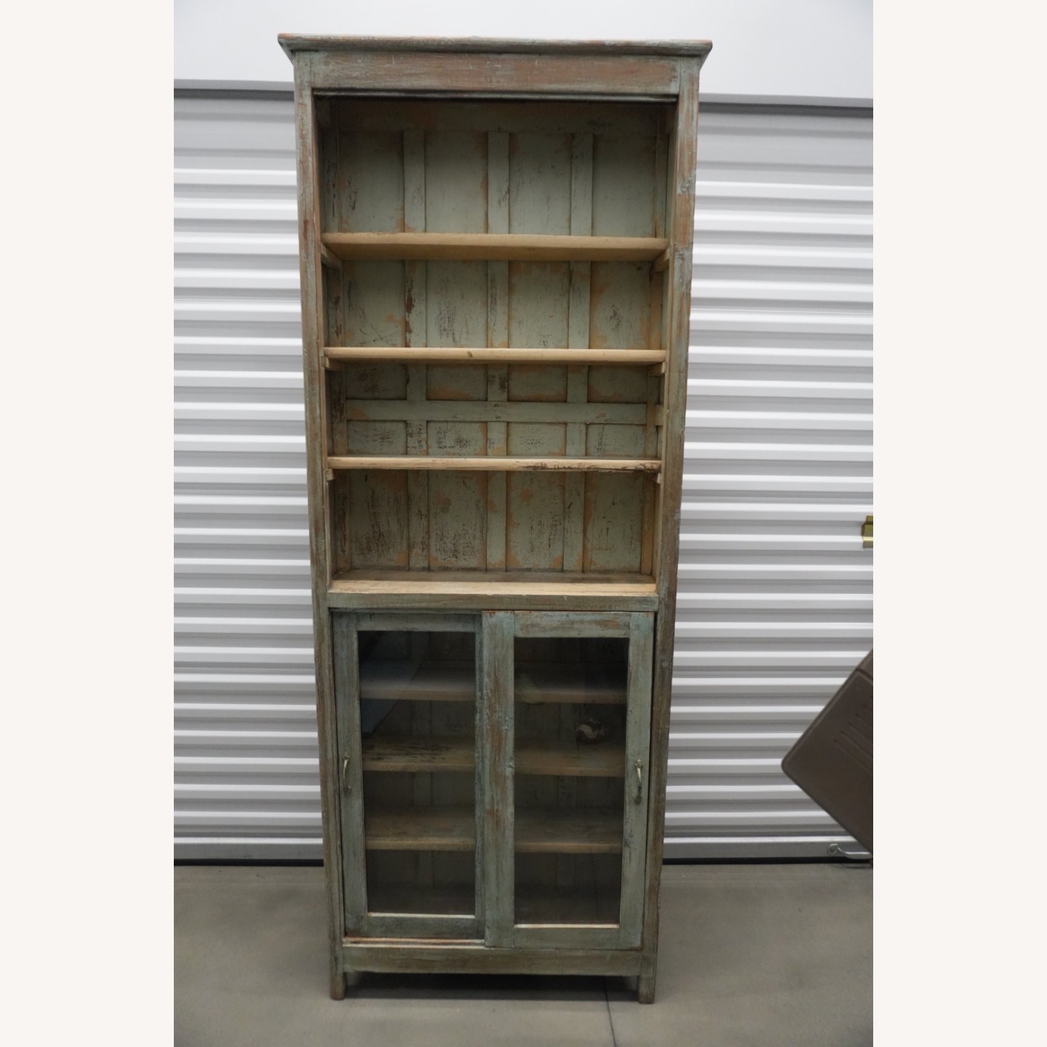 Rustic Distressed Glass Door Cabinet / Bookshelf - image-1