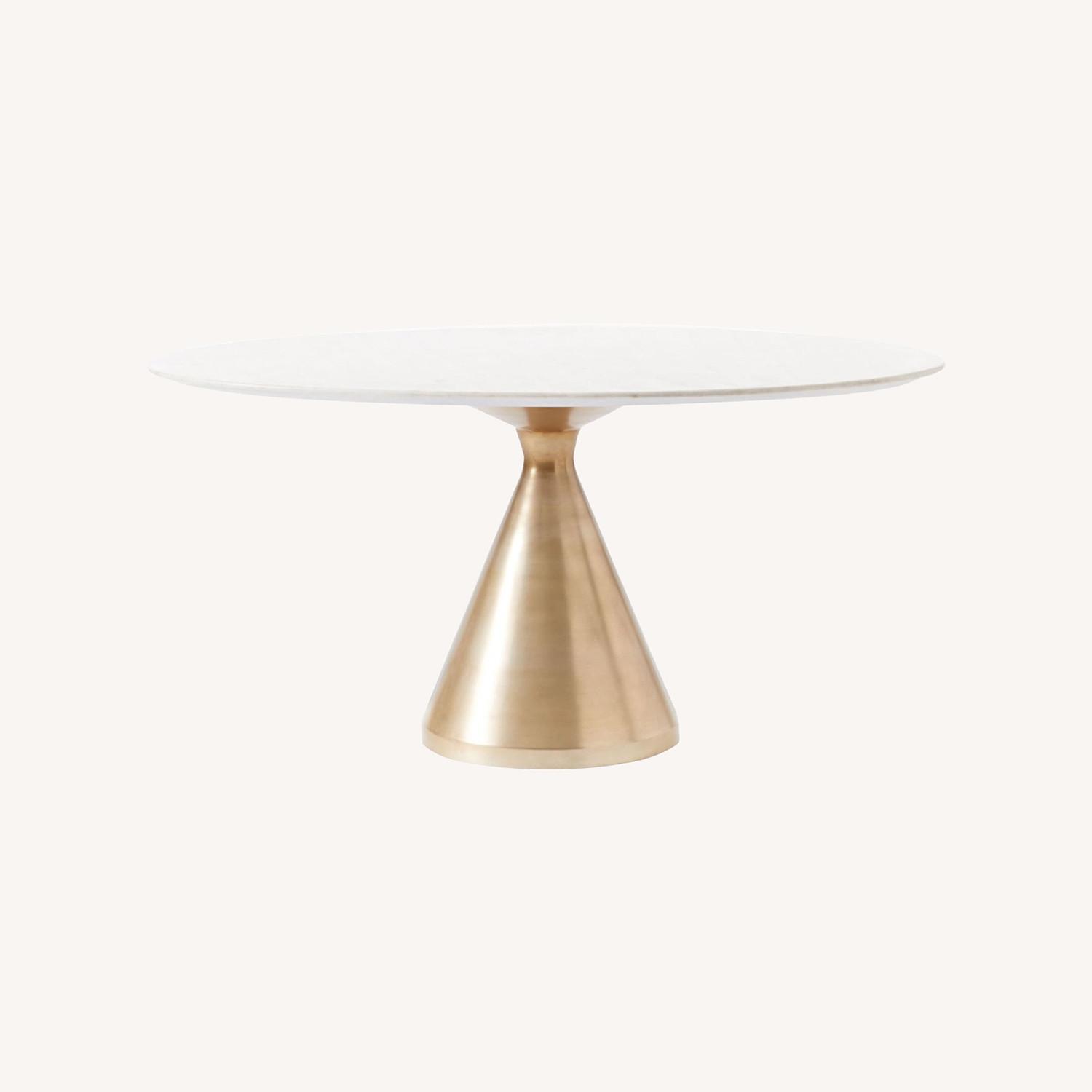 West Elm Silhouette 60" Dining Table, Round White Marble, Antique Brass - image-0