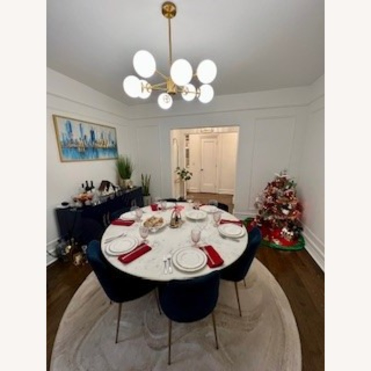 West Elm Silhouette 60" Dining Table, Round White Marble, Antique Brass - image-5