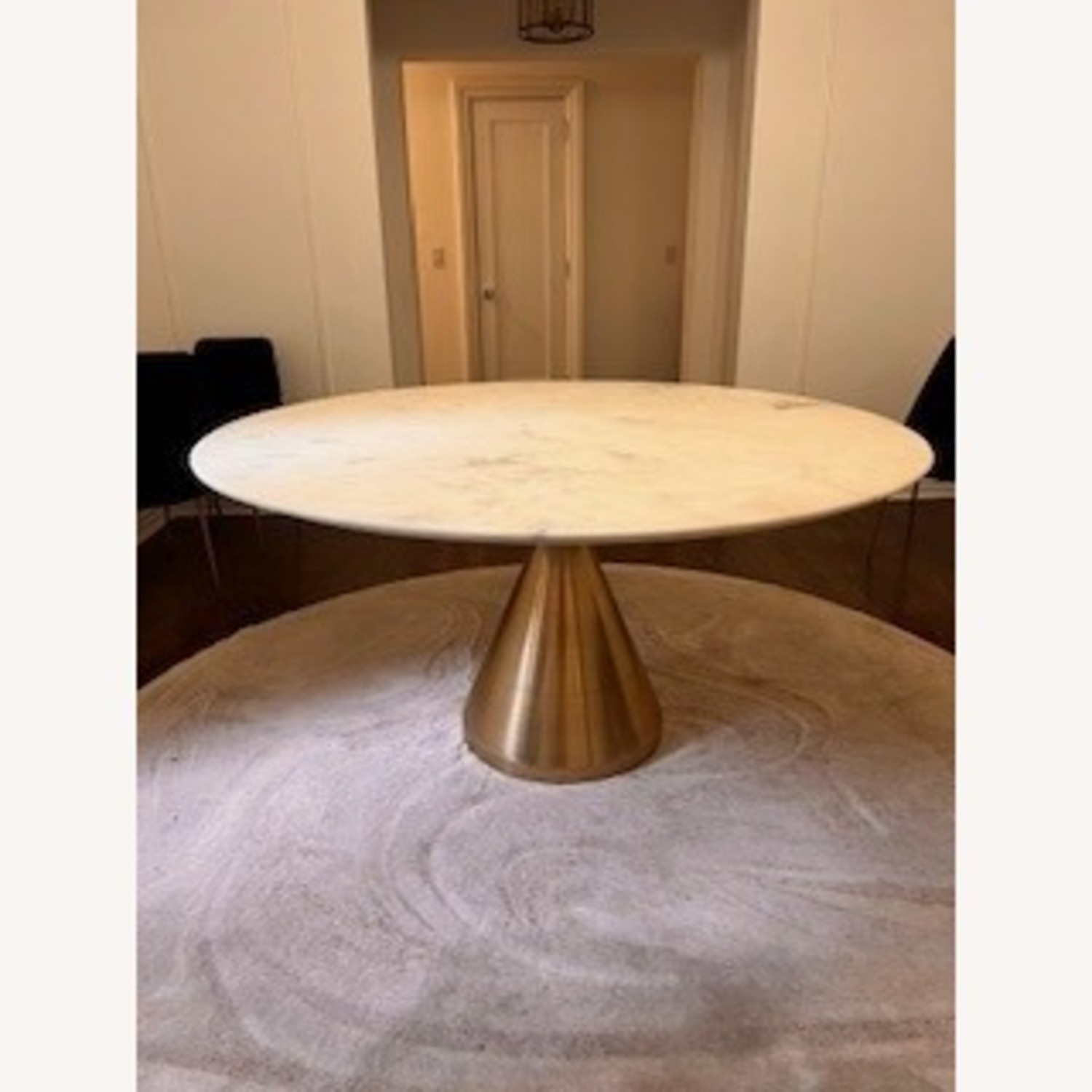 West Elm Silhouette 60" Dining Table, Round White Marble, Antique Brass - image-1