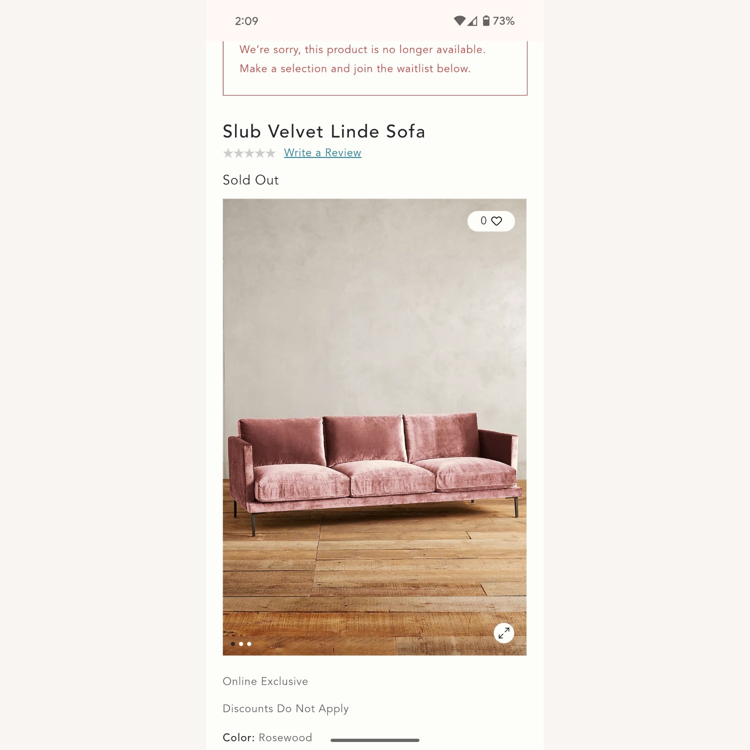 Anthropologie Slub Velvet Linde Sofa - image-4