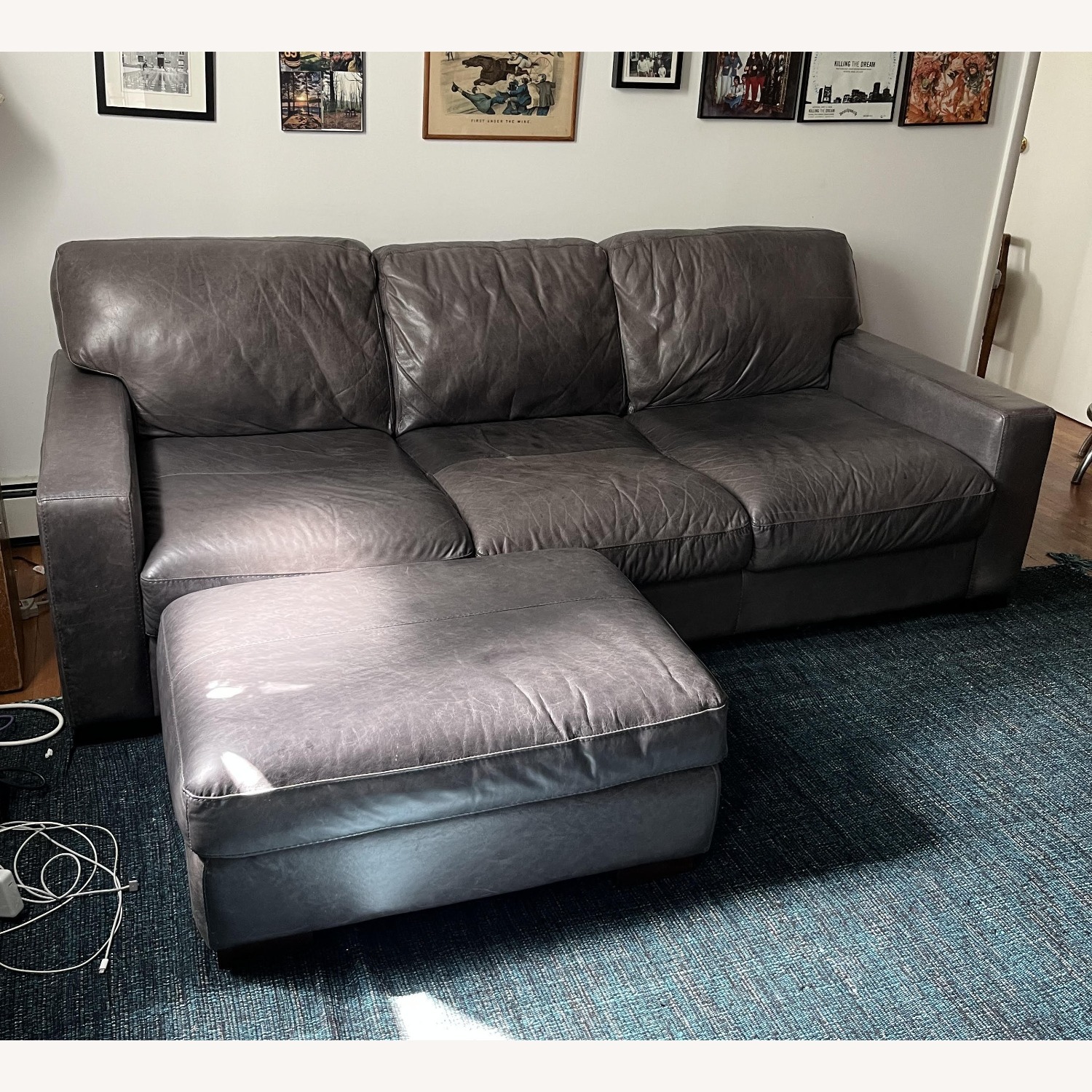 Leather Couch & Ottoman - AptDeco