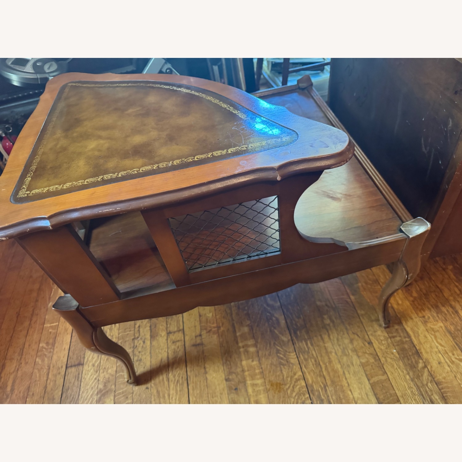 Vintage Coffee Table With Leather Inlay - image-3