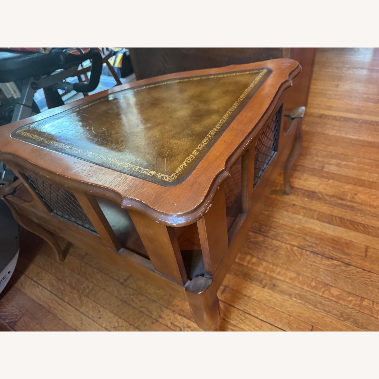 Vintage Coffee Table With Leather Inlay - image-1