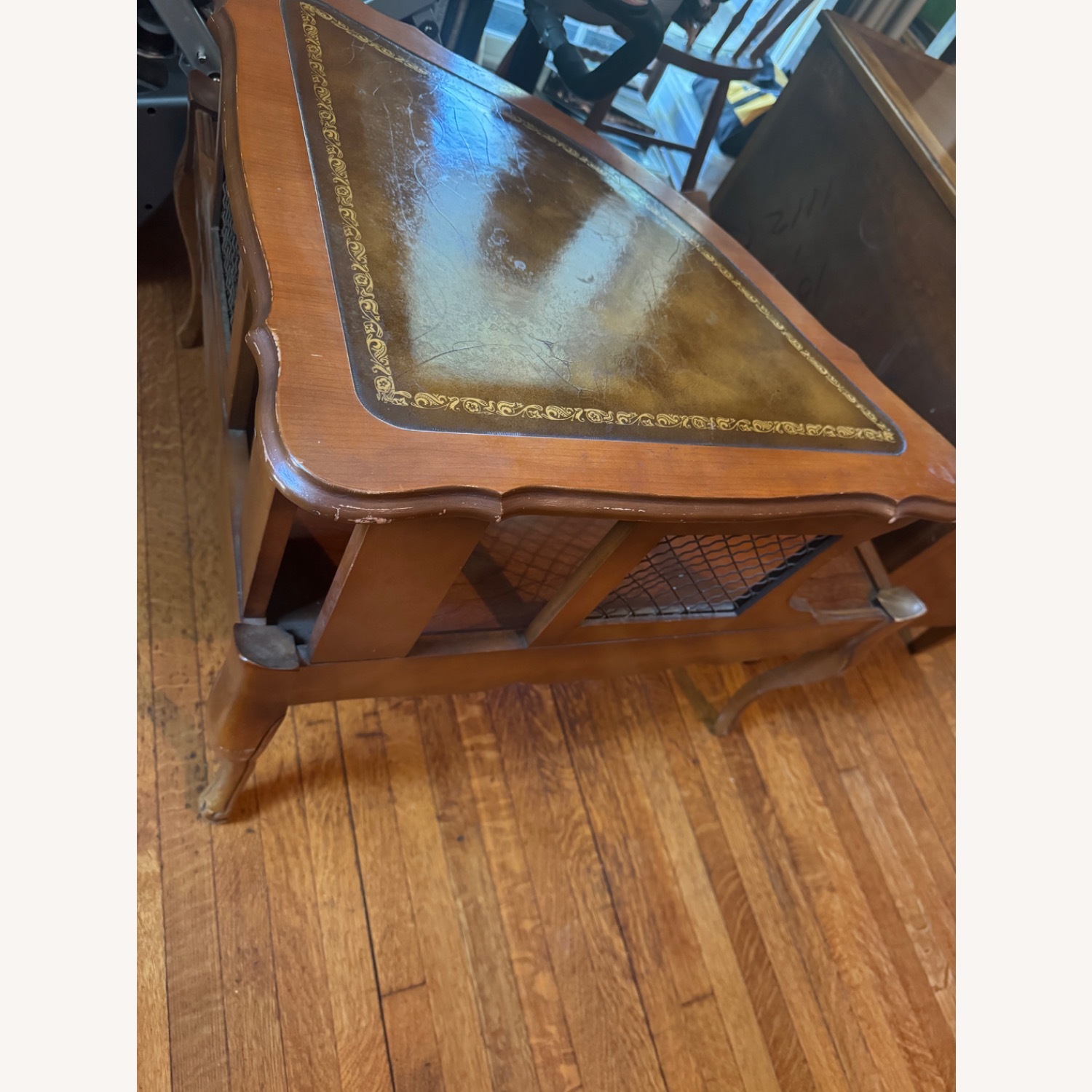 Vintage Coffee Table With Leather Inlay - image-2