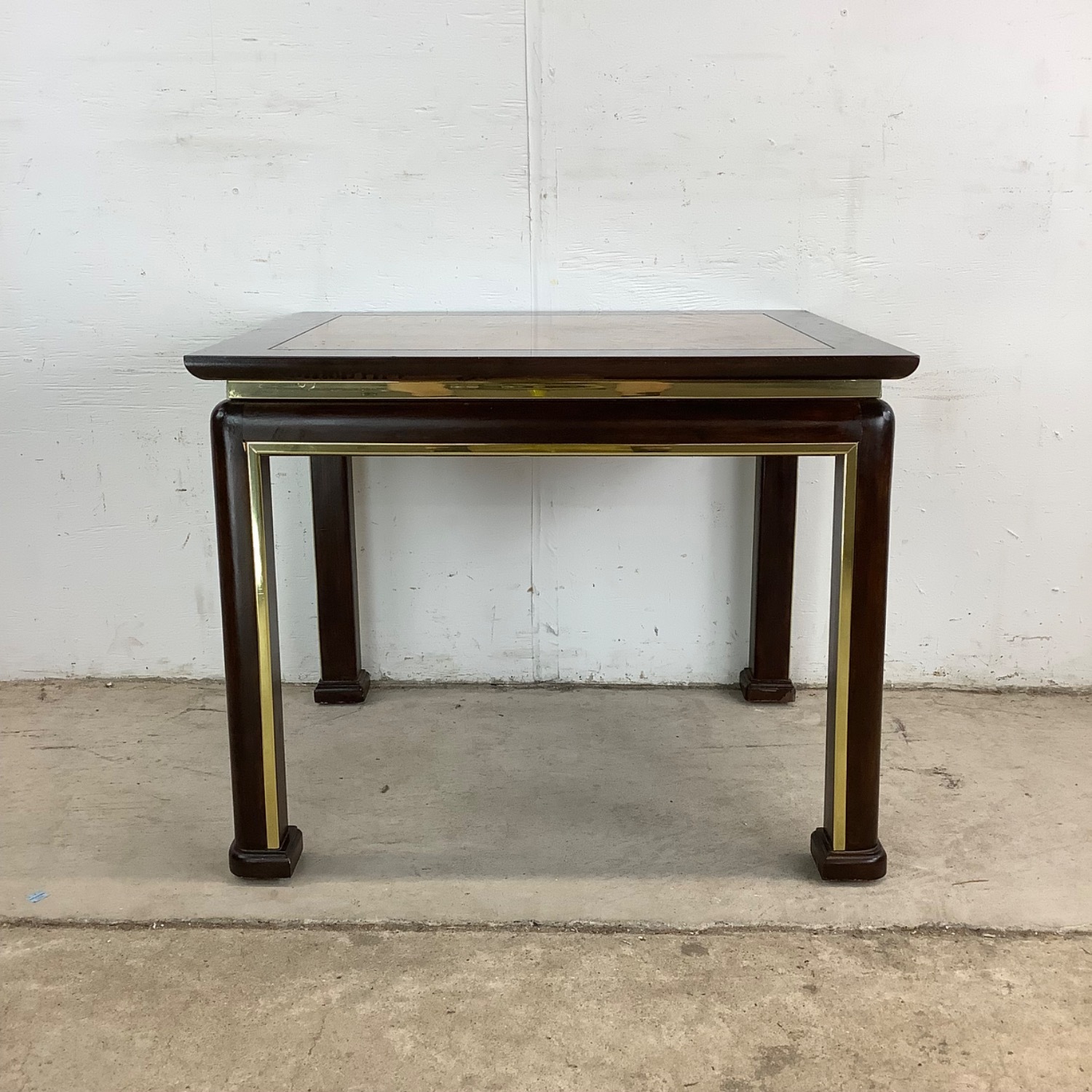 Mid-Century Burl Wood & Brass Inlay End Table - image-18