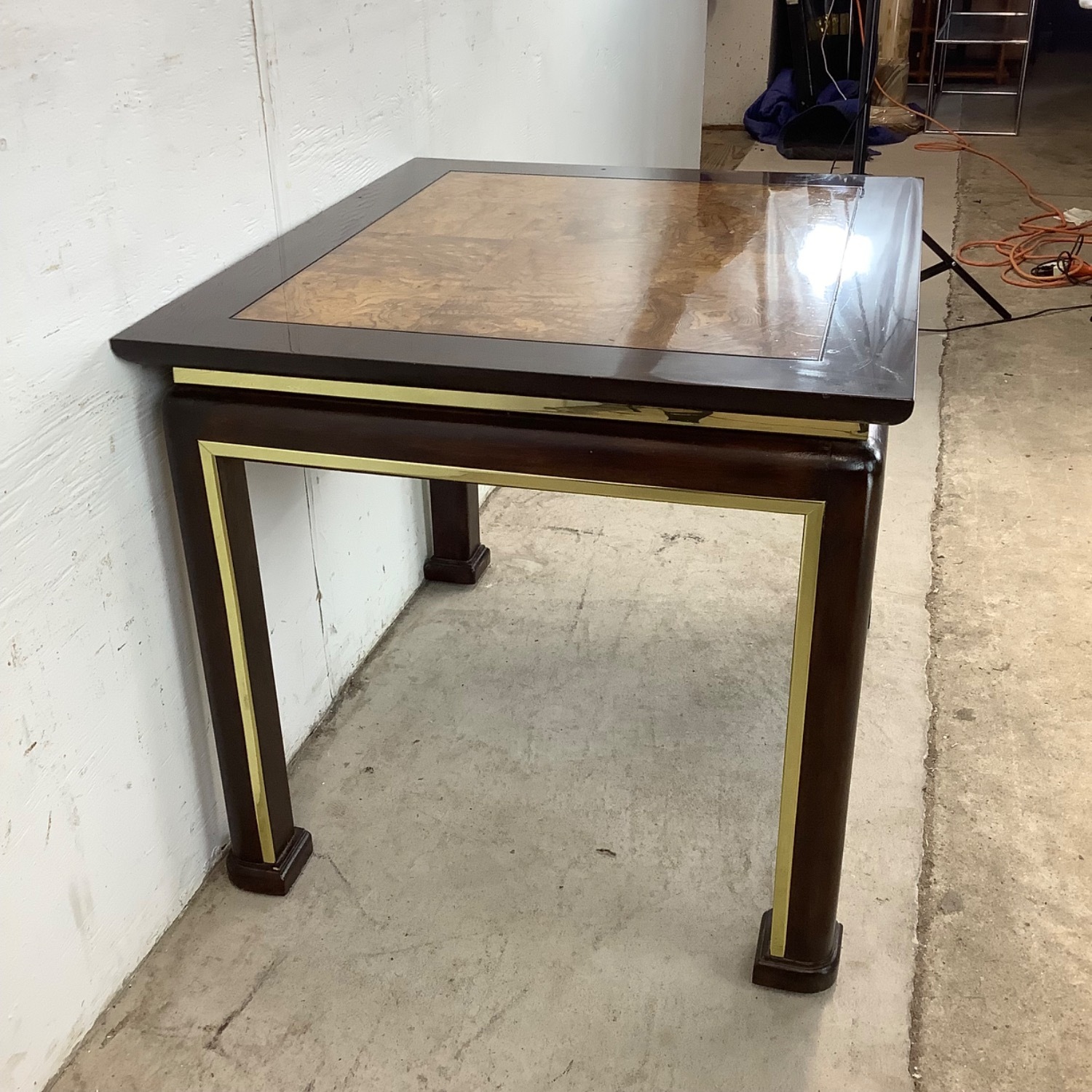 Mid-Century Burl Wood & Brass Inlay End Table - image-9