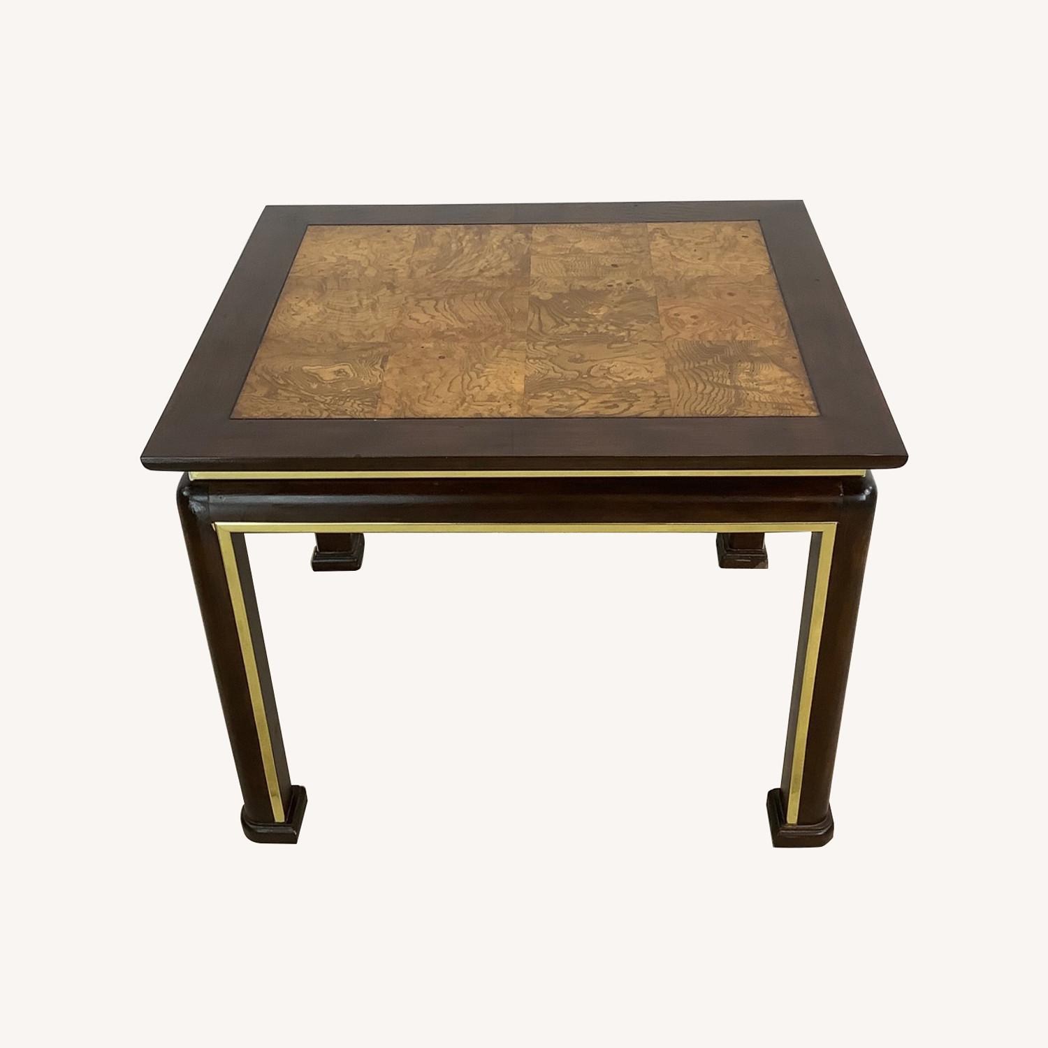 Mid-Century Burl Wood & Brass Inlay End Table - image-0