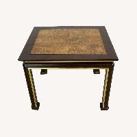 Mid-Century Burl Wood & Brass Inlay End Table