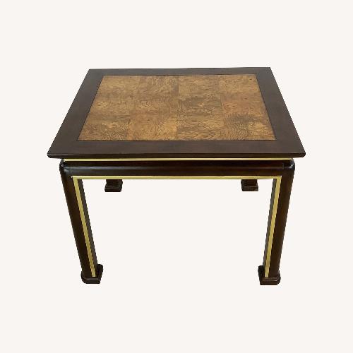 Used Mid-Century Burl Wood & Brass Inlay End Table for sale on AptDeco