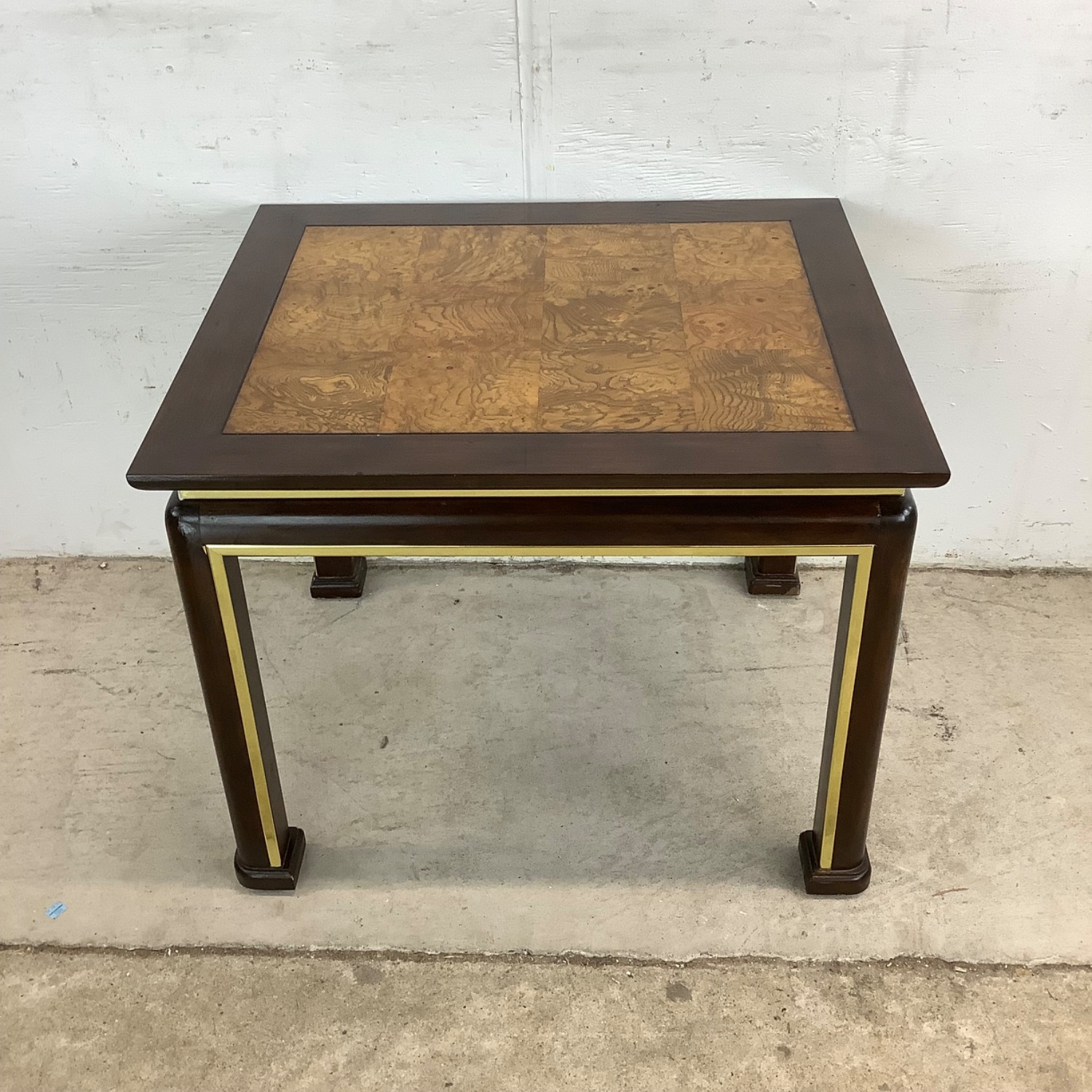 Mid-Century Burl Wood & Brass Inlay End Table - image-2