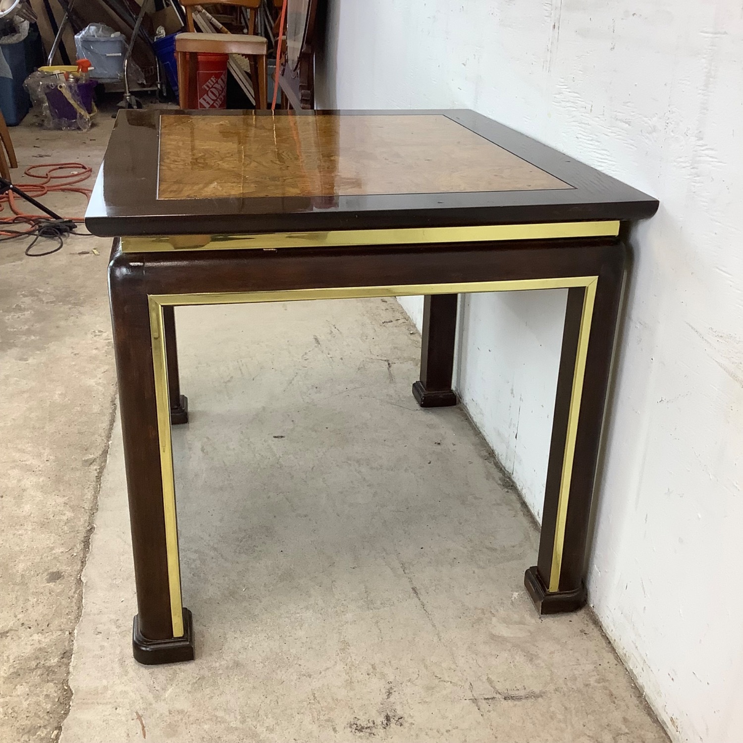 Mid-Century Burl Wood & Brass Inlay End Table - image-10