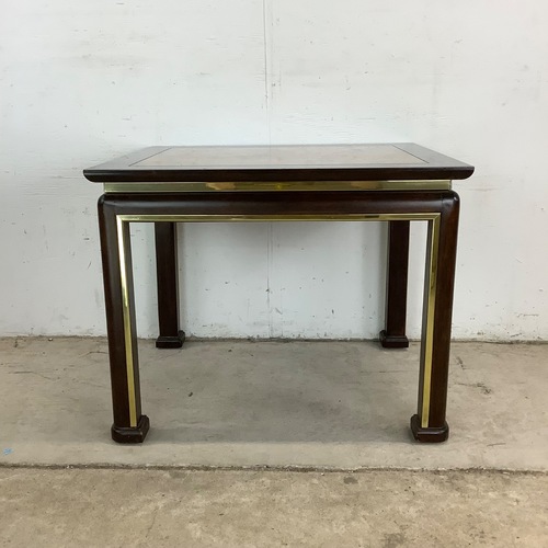 Used Mid-Century Burl Wood & Brass Inlay End Table for sale on AptDeco