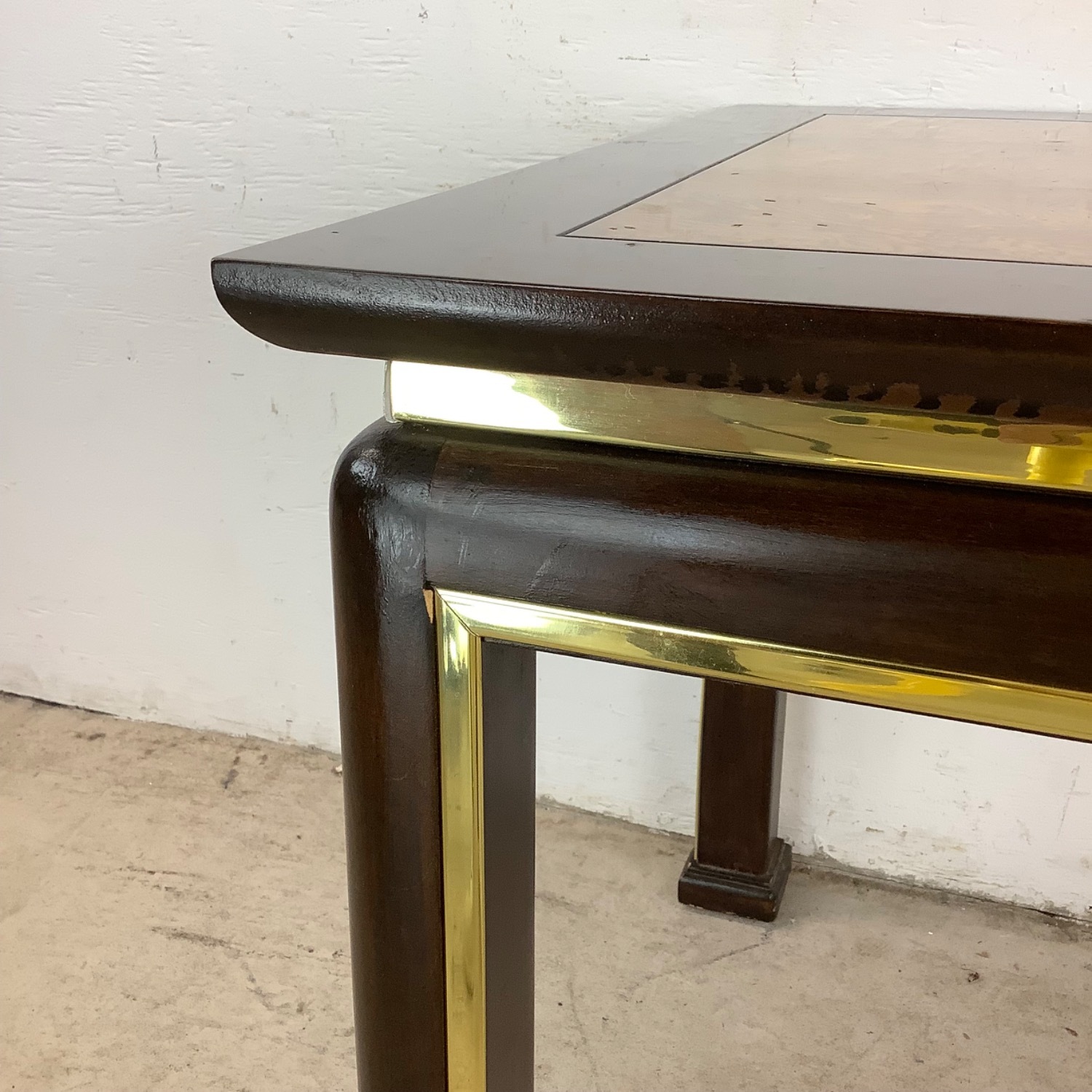 Mid-Century Burl Wood & Brass Inlay End Table - image-5