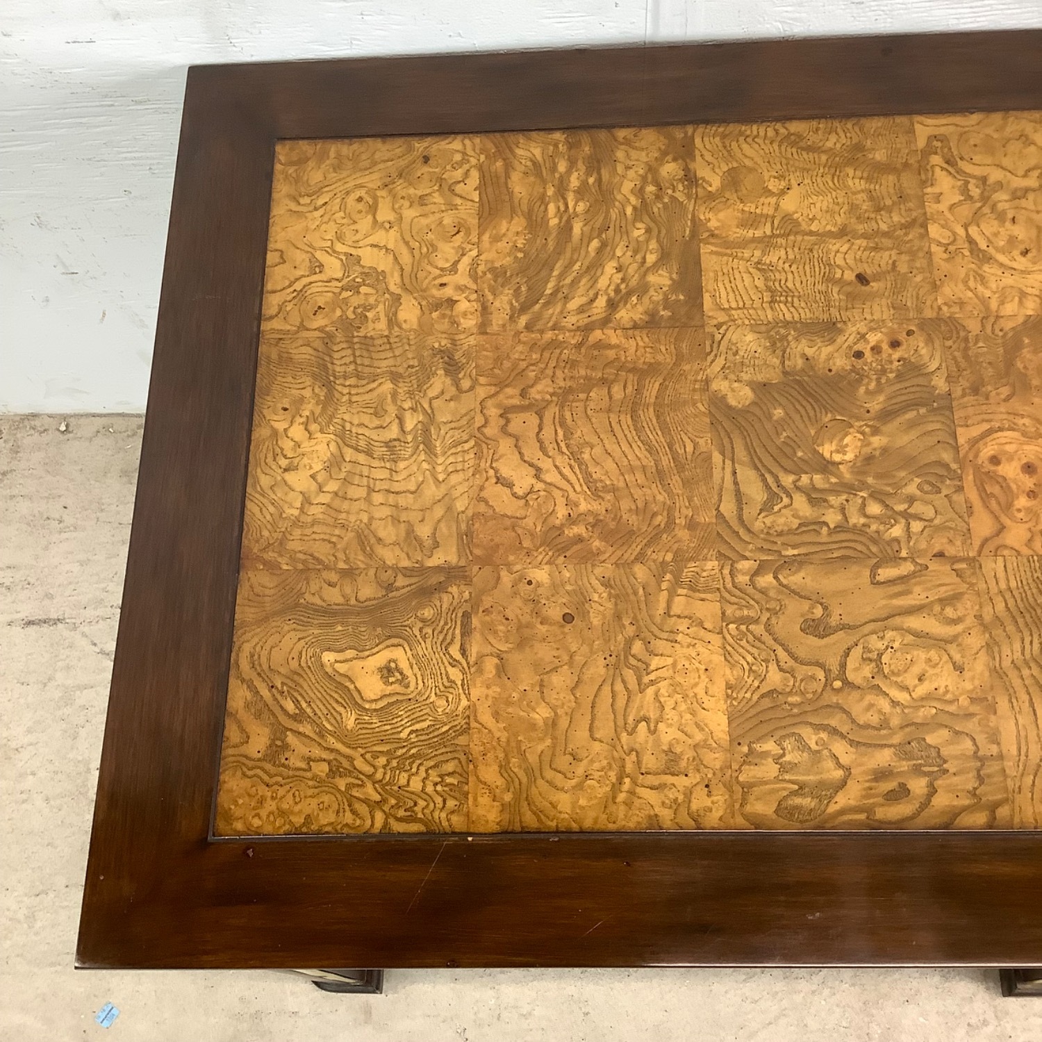 Mid-Century Burl Wood & Brass Inlay End Table - image-7