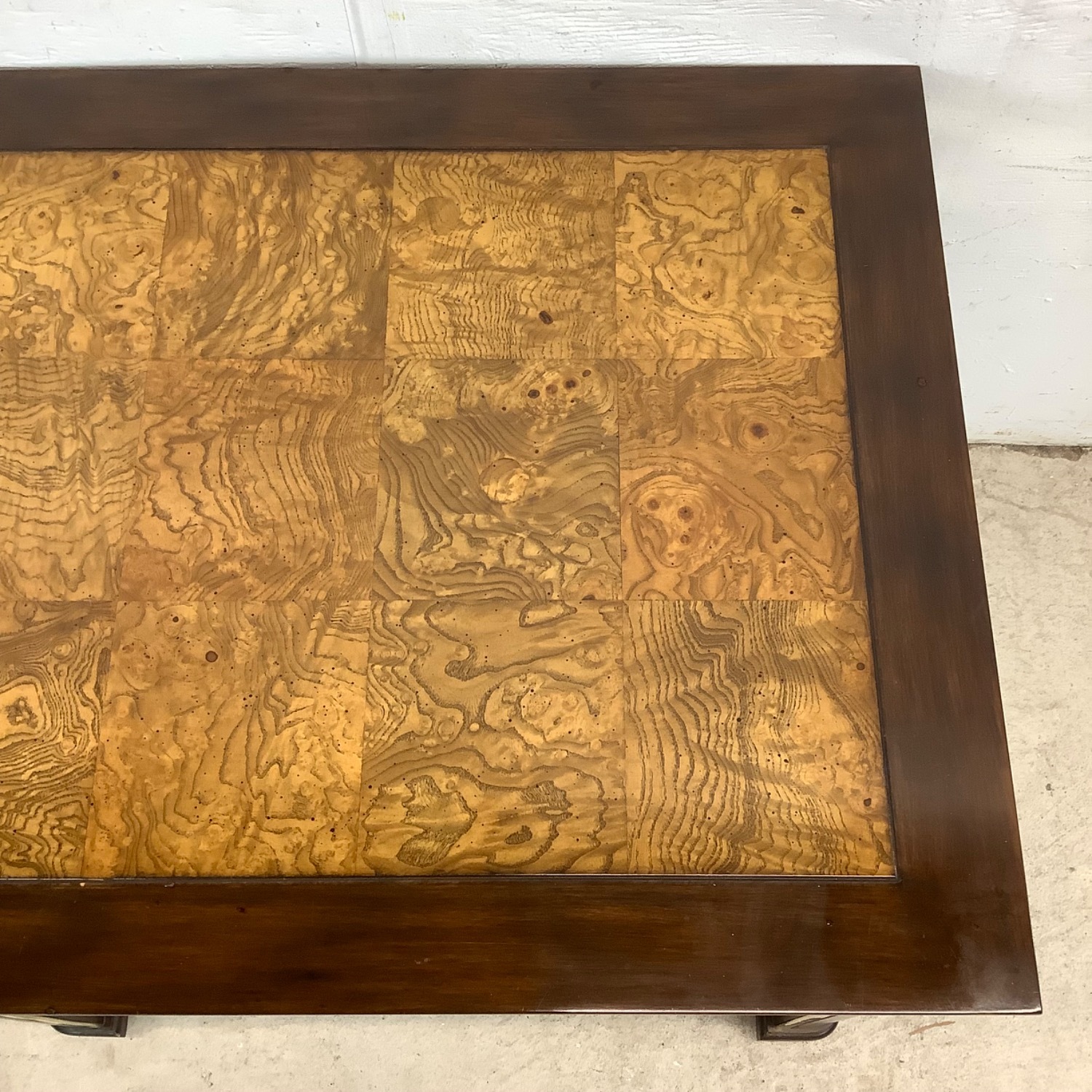 Mid-Century Burl Wood & Brass Inlay End Table - image-8