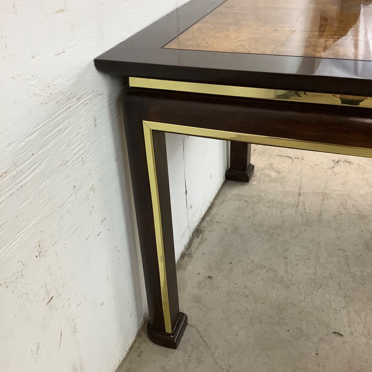 Mid-Century Burl Wood & Brass Inlay End Table - image-13