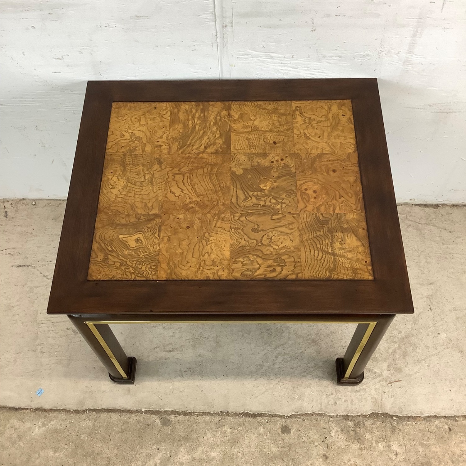 Mid-Century Burl Wood & Brass Inlay End Table - image-3