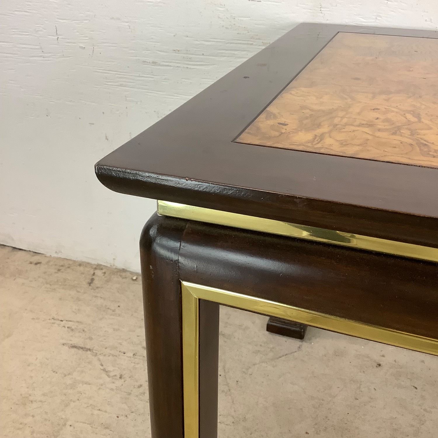 Mid-Century Burl Wood & Brass Inlay End Table - image-11