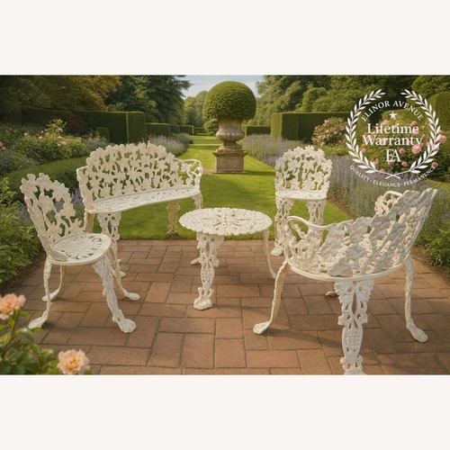 Used Five Piece Cast Iron Grapevine Garden Set for sale on AptDeco