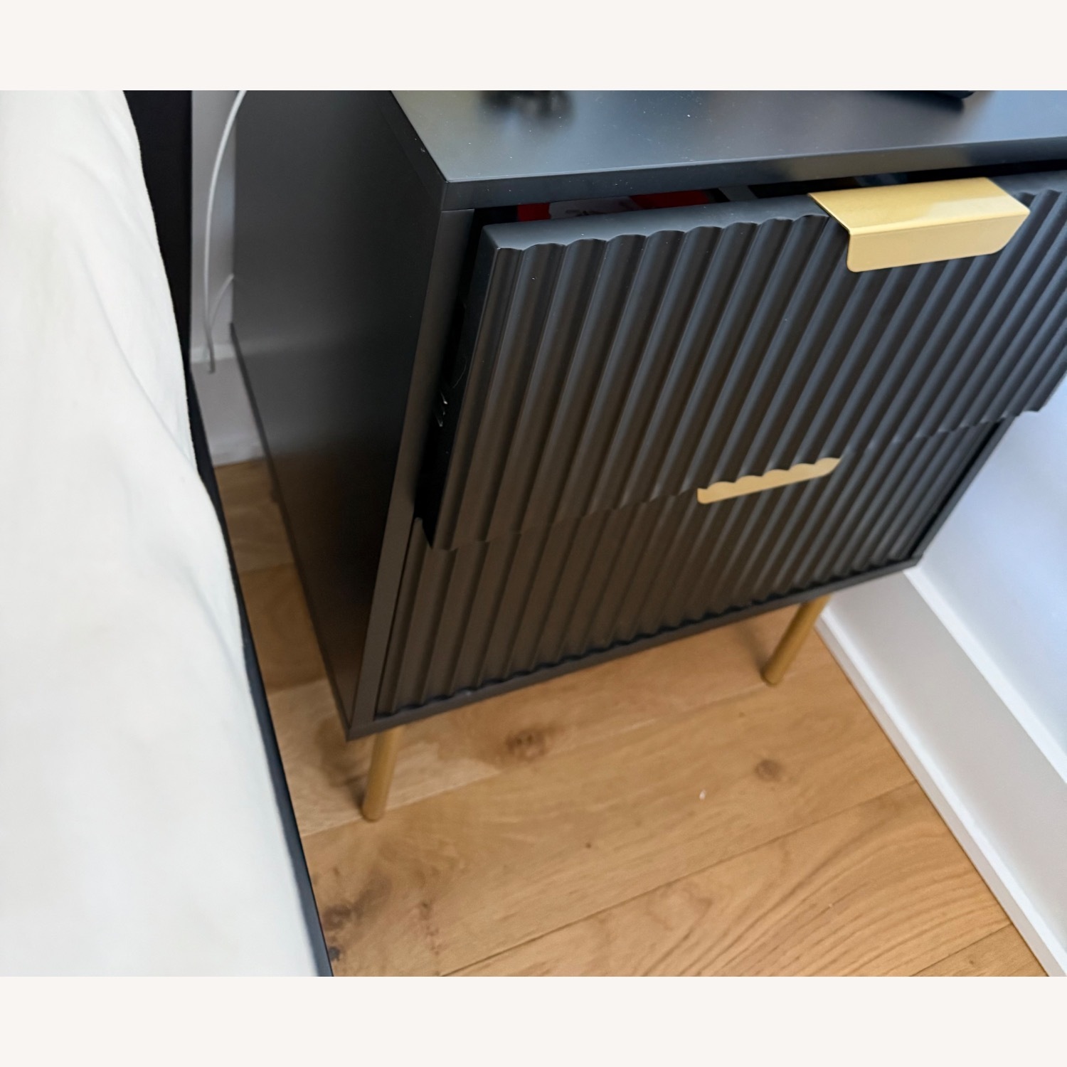 Pair Black Matte Nightstands With Brass Legs - image-1