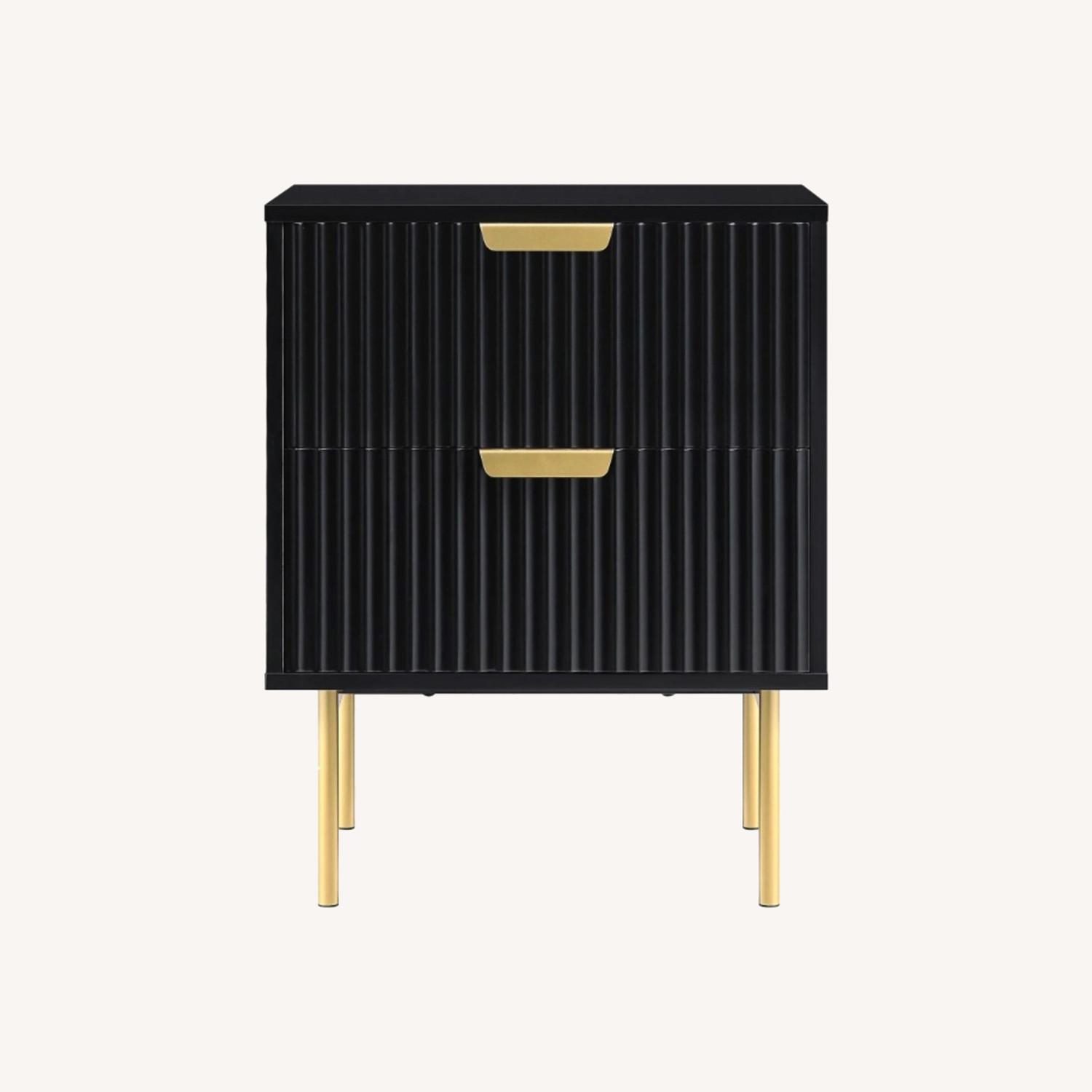 Pair Black Matte Nightstands With Brass Legs - image-0