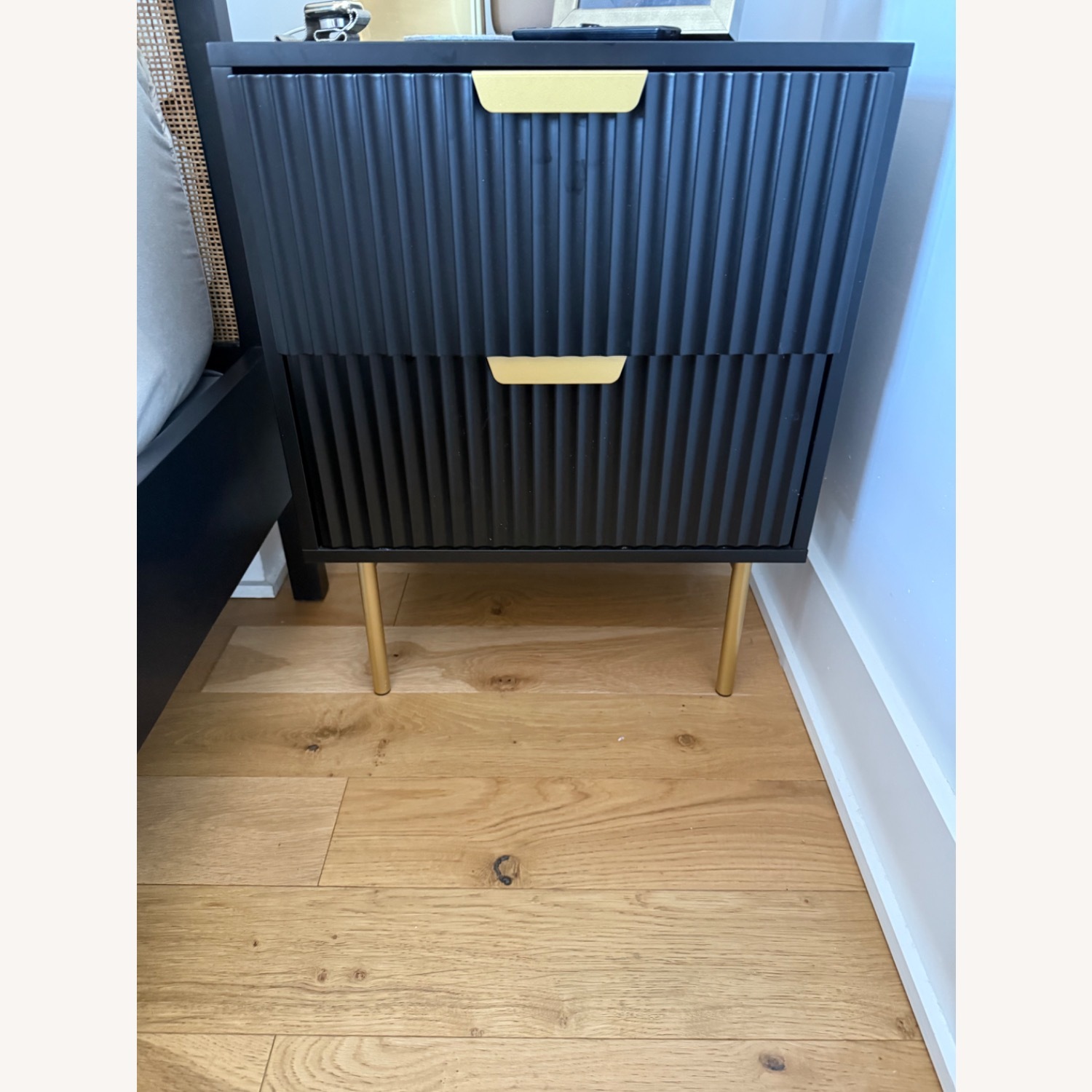 Pair Black Matte Nightstands With Brass Legs - image-2