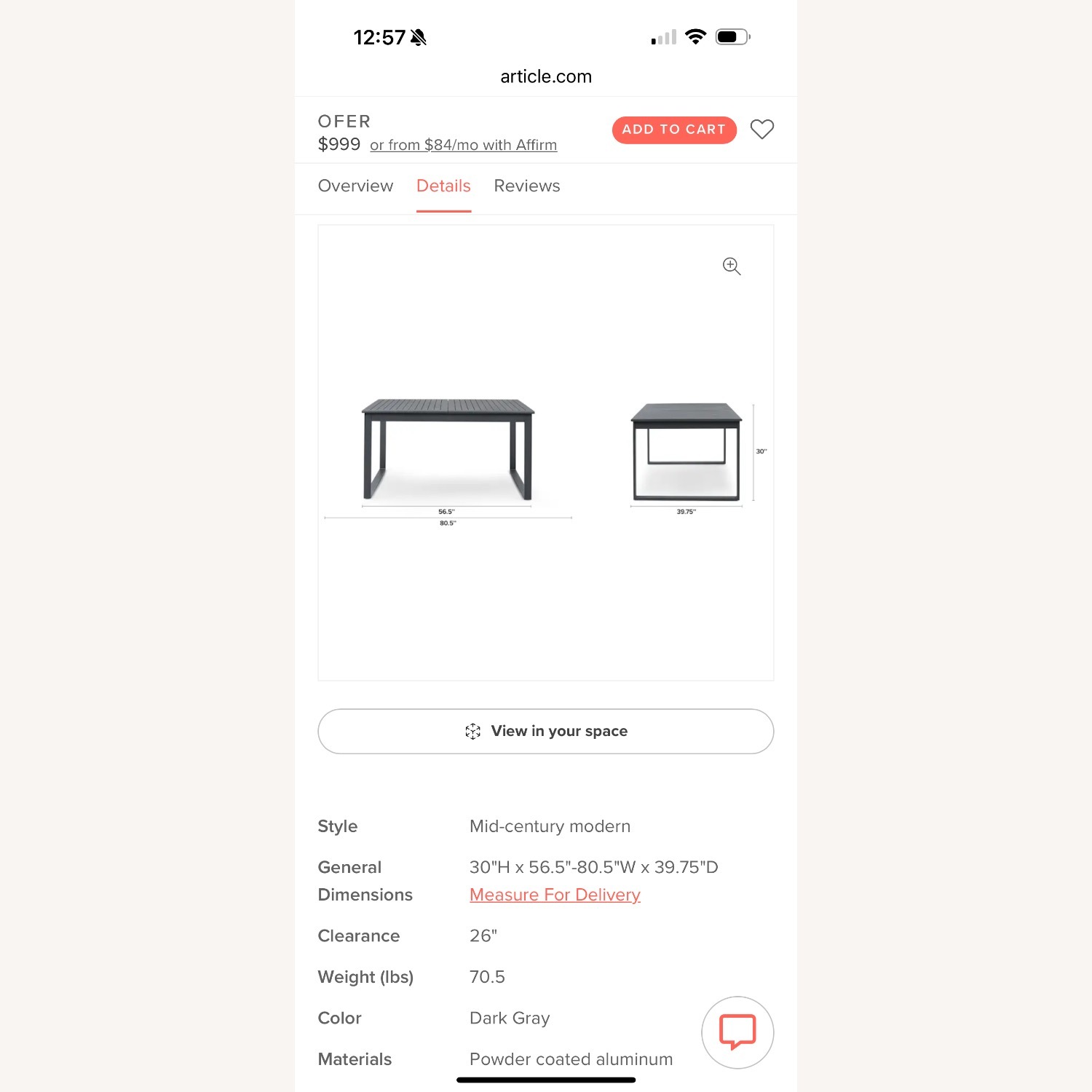 Article Ofer Gray Metal Extension Table - image-3