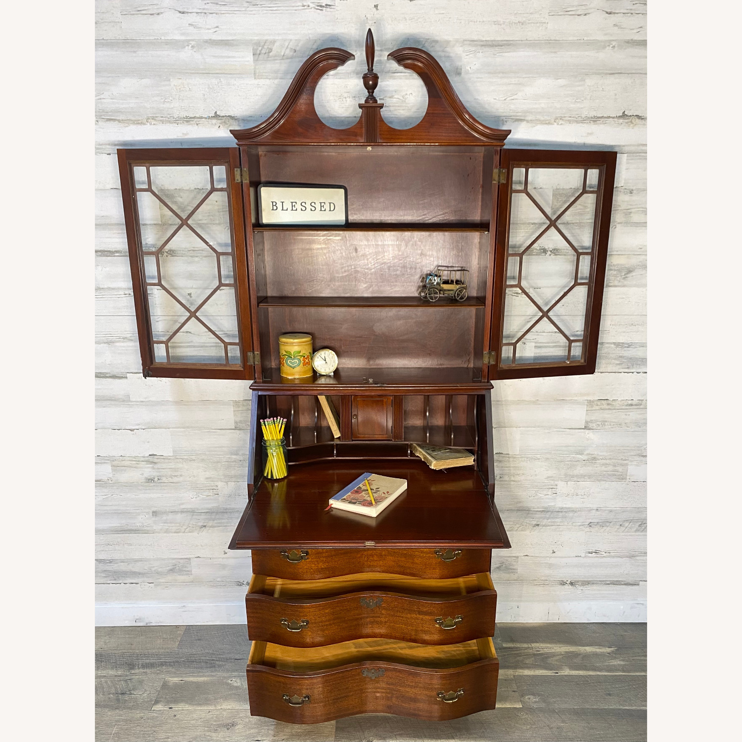 Antique Mahogany Secretary Desk Hutch - image-2