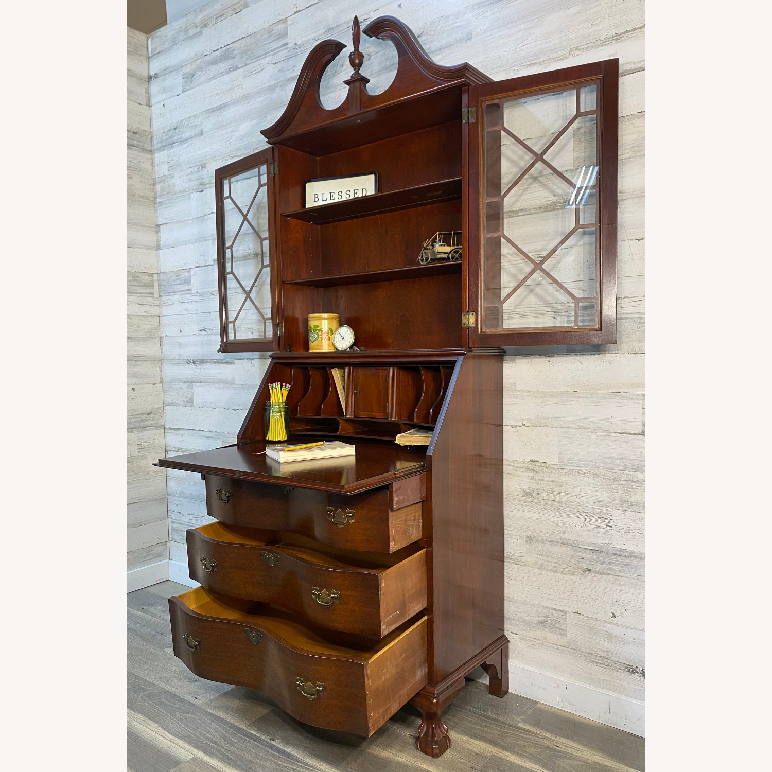 Antique Mahogany Secretary Desk Hutch - image-12